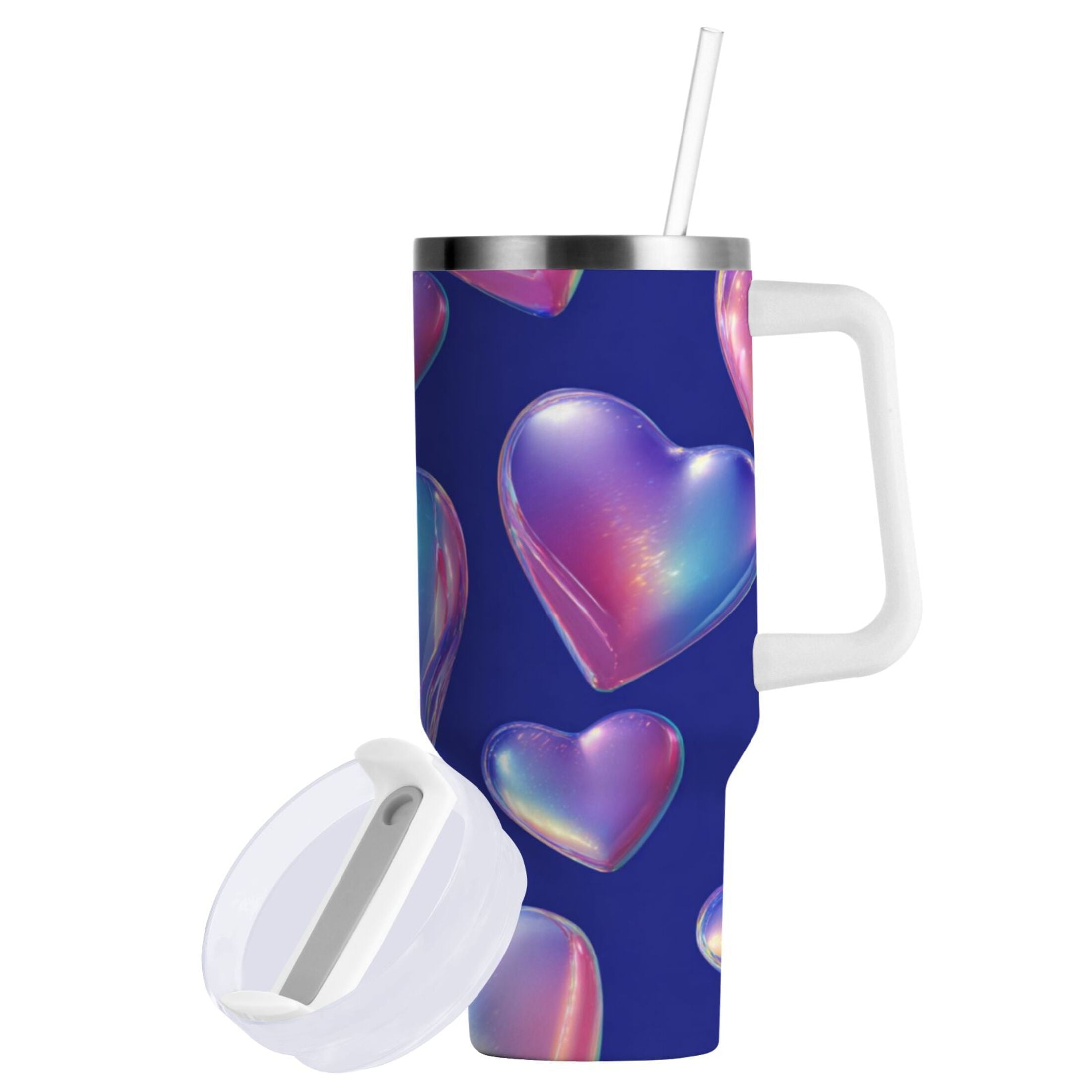 30 oz Insulated Stainless Steel Tumbler Double Wall Stainless Steel Tumbler with 2-Way Drinking Pink-purple Hearts Edition-B44E