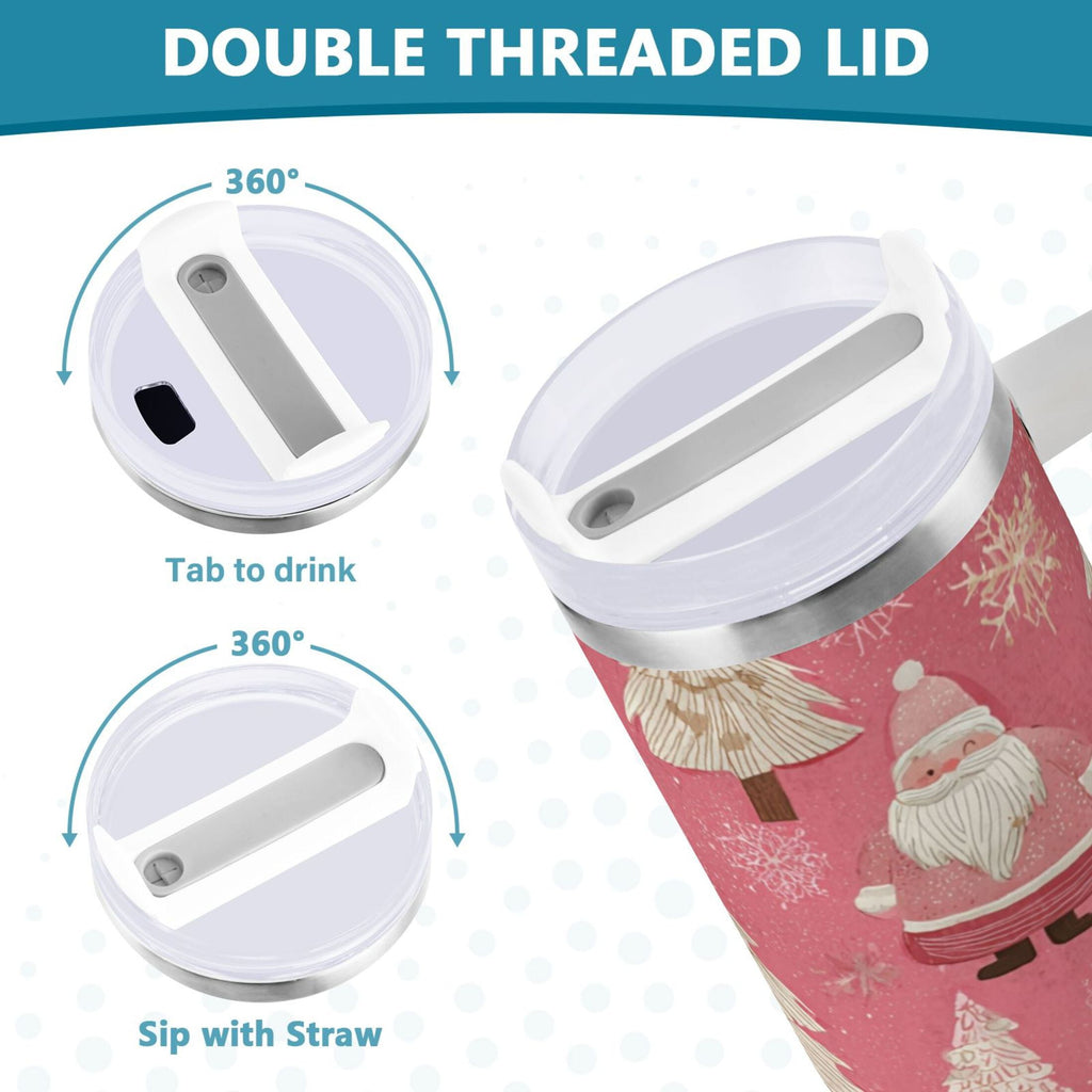 40 oz Insulated Stainless Steel Tumbler Double Wall Stainless Steel Tumbler with 2-Way Drinking Pink Santa Claus Pattern Edition-DOSW
