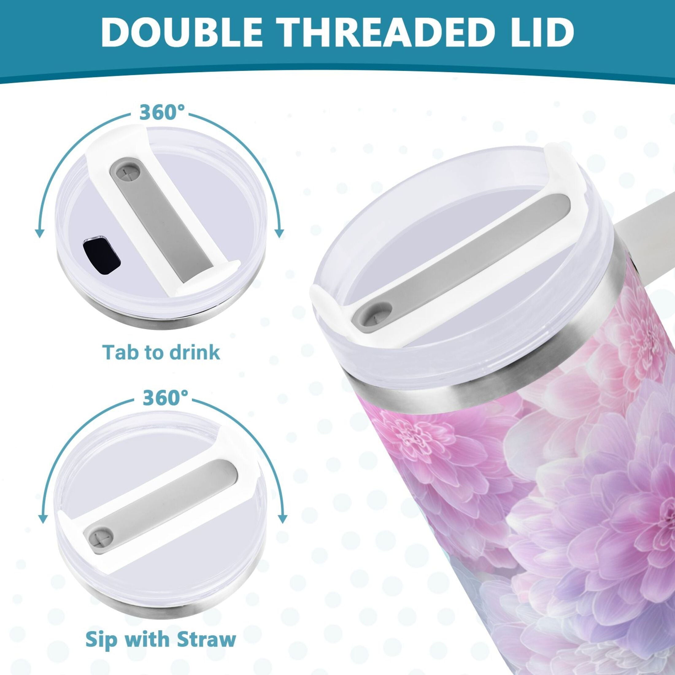 30 oz Insulated Stainless Steel Tumbler Double Wall Stainless Steel Tumbler with 2-Way Drinking Cute Pastel Watercolor Floral Edition-ZEBA