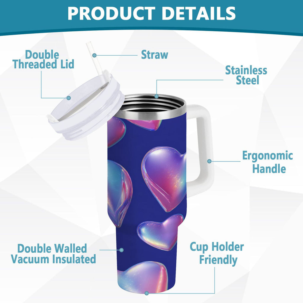 30 oz Insulated Stainless Steel Tumbler Double Wall Stainless Steel Tumbler with 2-Way Drinking Pink-purple Hearts Edition-B44E