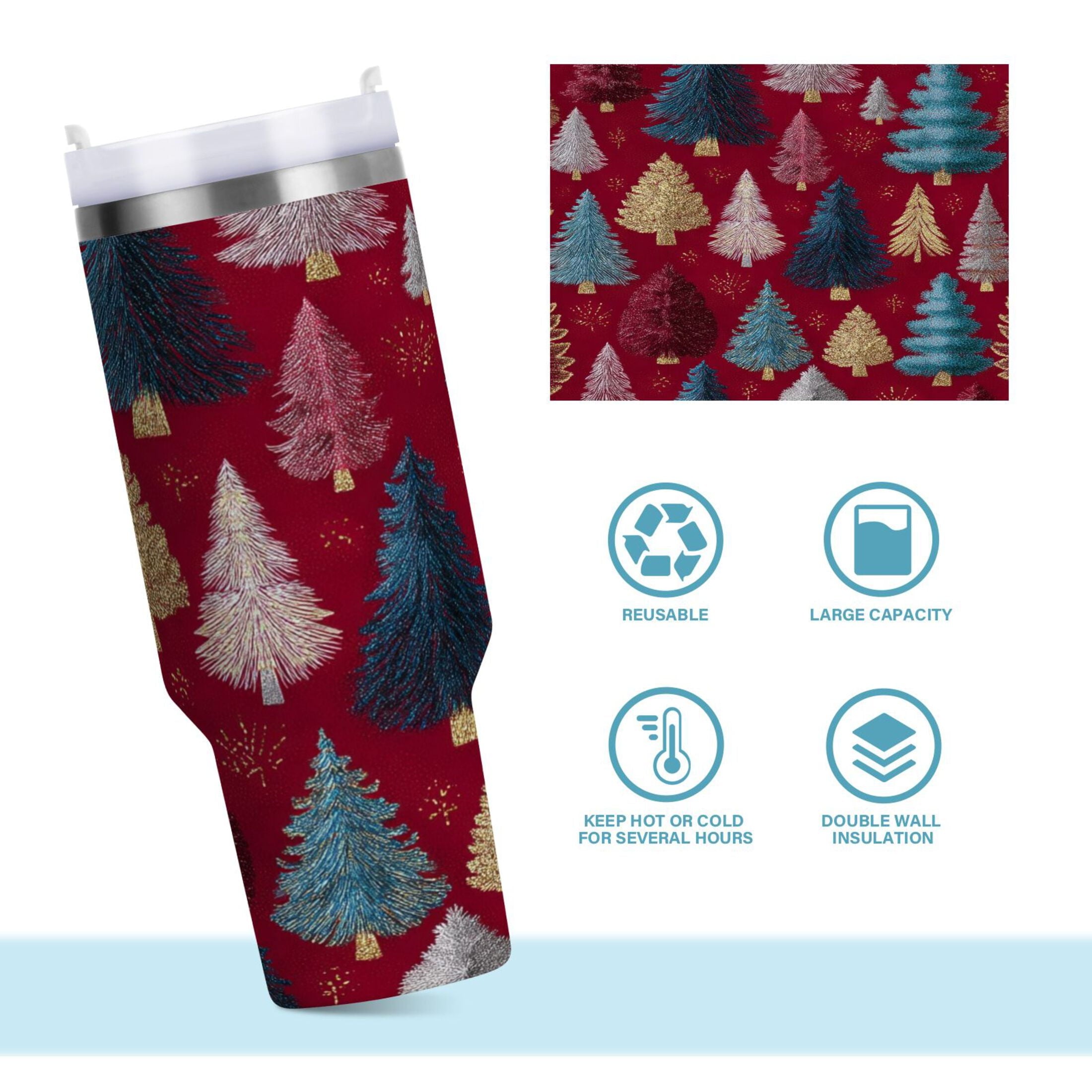 30 oz Insulated Stainless Steel Tumbler Double Wall Stainless Steel Tumbler with 2-Way Drinking Stylized Christmas Trees Edition-KLGQ