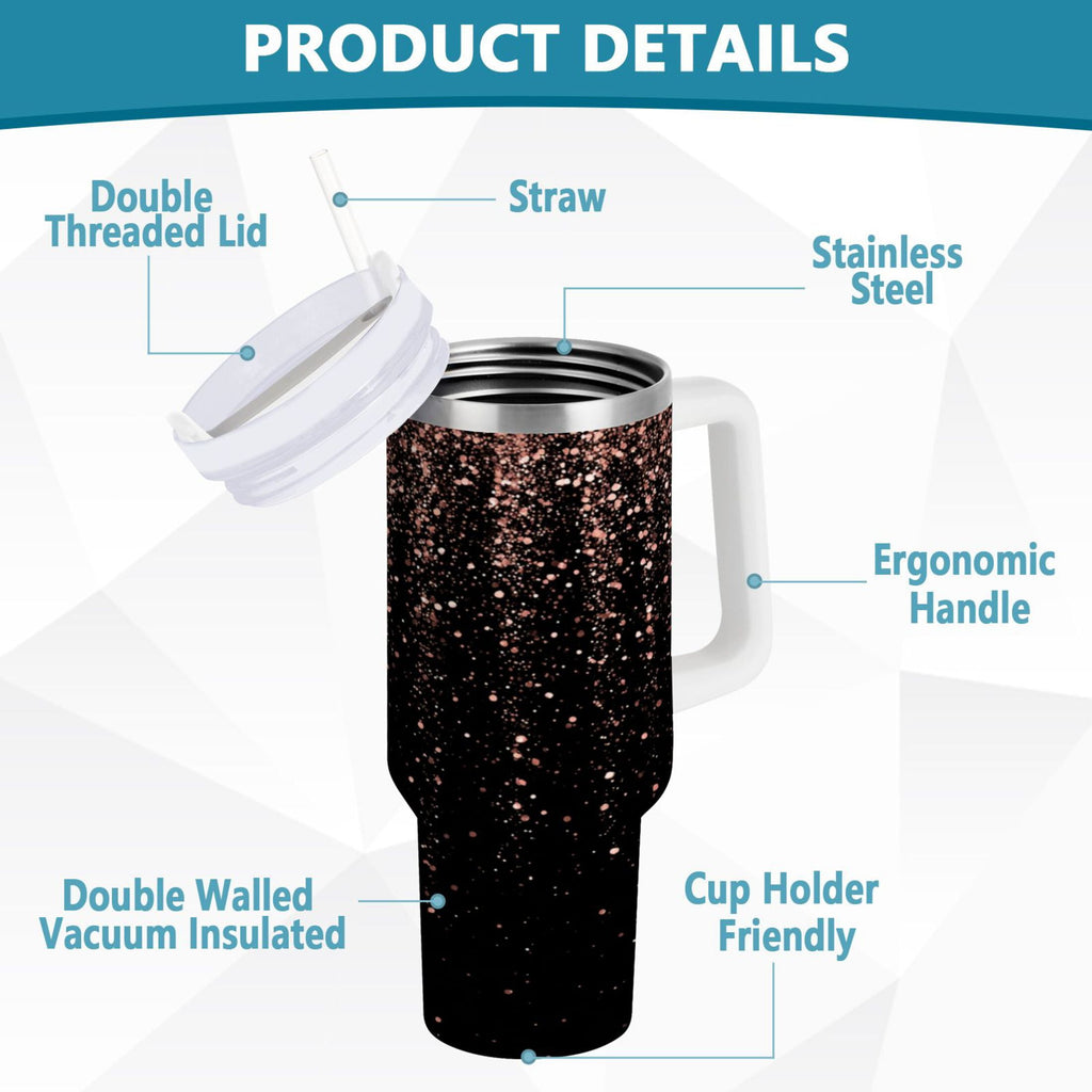 40 oz Insulated Stainless Steel Tumbler Double Wall Stainless Steel Tumbler with 2-Way Drinking Rose Gold Glitter Edition-6OMJ