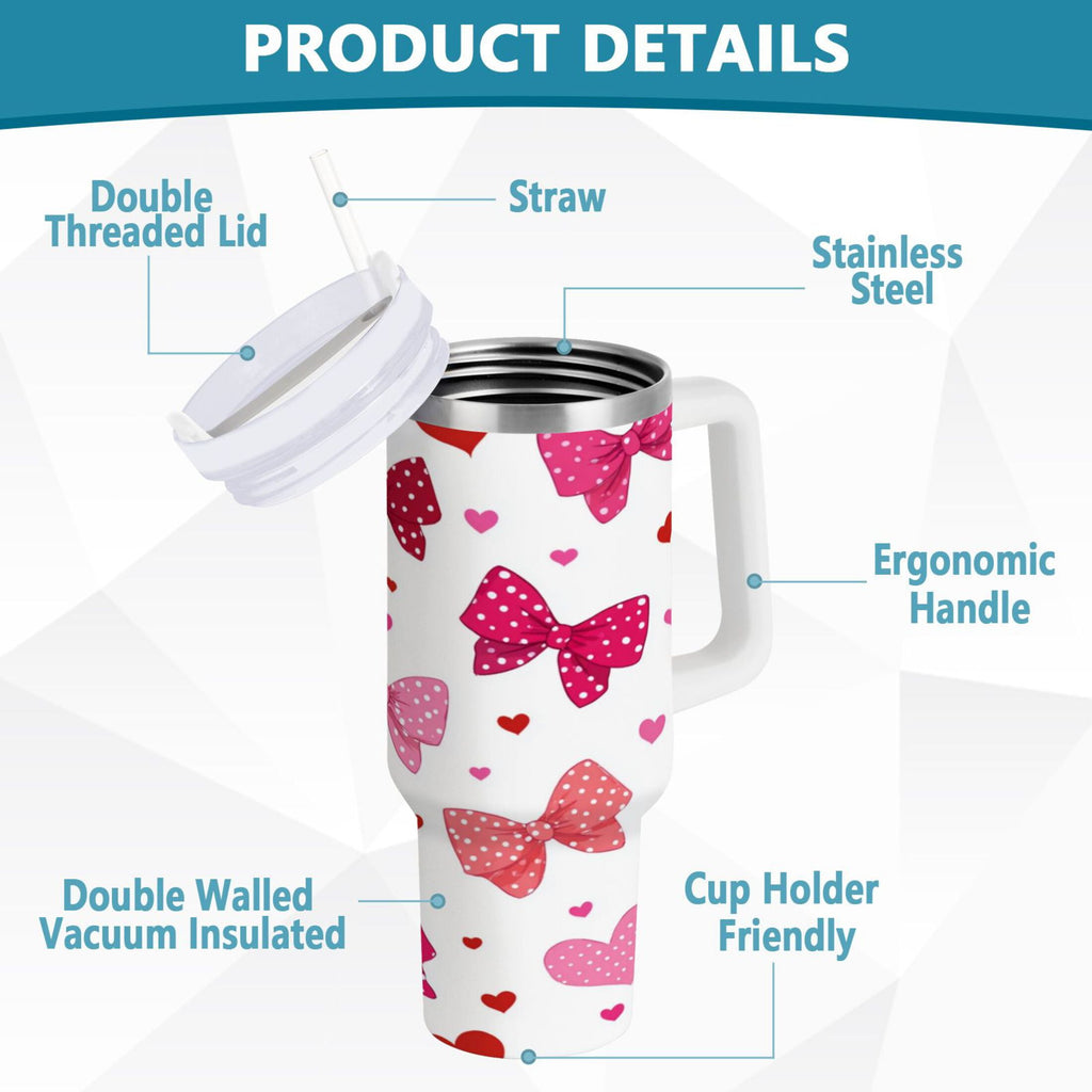 30 oz Insulated Stainless Steel Tumbler Double Wall Stainless Steel Tumbler with 2-Way Drinking Red and Pink Bows Edition-W6M4