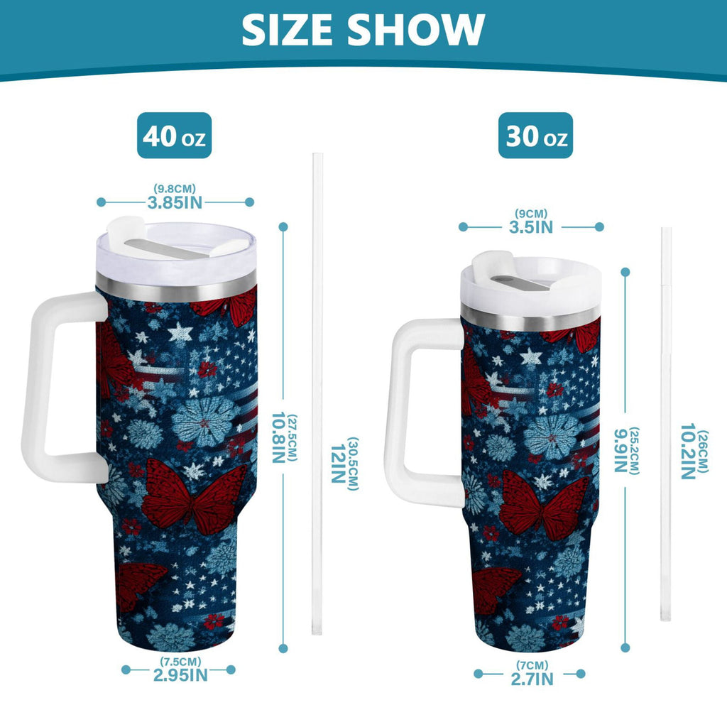 30 oz Insulated Stainless Steel Tumbler Double Wall Stainless Steel Tumbler with 2-Way Drinking Red Butterflies and Flags Edition-8NJA