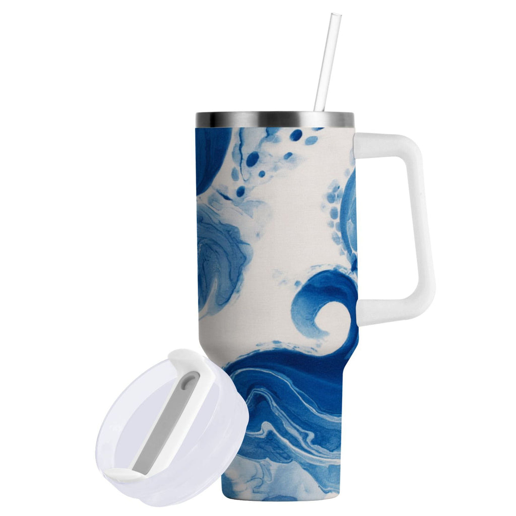 40 oz Insulated Stainless Steel Tumbler Double Wall Stainless Steel Tumbler with 2-Way Drinking Indigo Blue Tie-dye Pattern Edition-YWWE