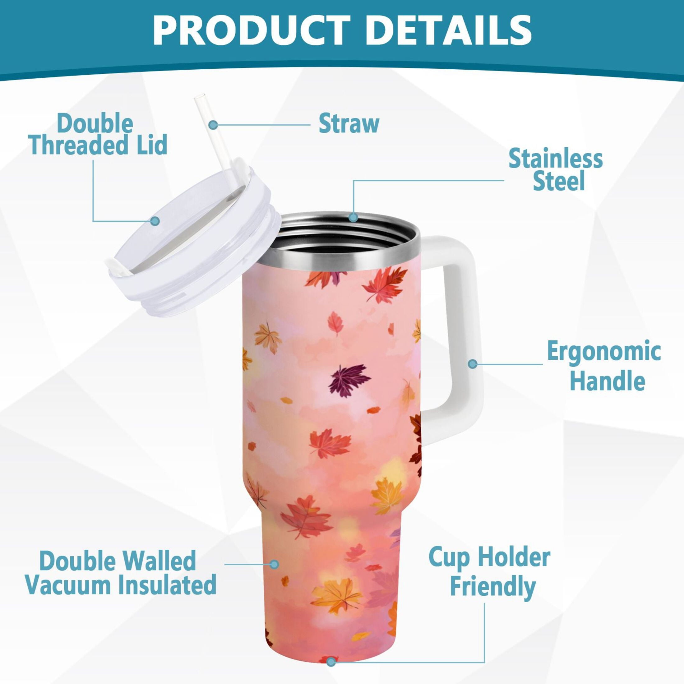 30 oz Insulated Stainless Steel Tumbler Double Wall Stainless Steel Tumbler with 2-Way Drinking Autumn Leaves Falling Edition-3B1D
