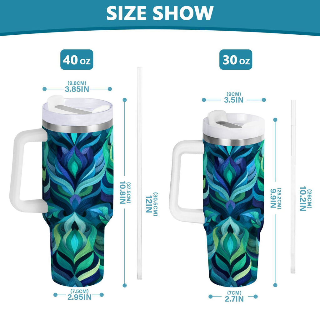 40 oz Insulated Stainless Steel Tumbler Double Wall Stainless Steel Tumbler with 2-Way Drinking Elegant Blue Abstract Shapes Edition-7654