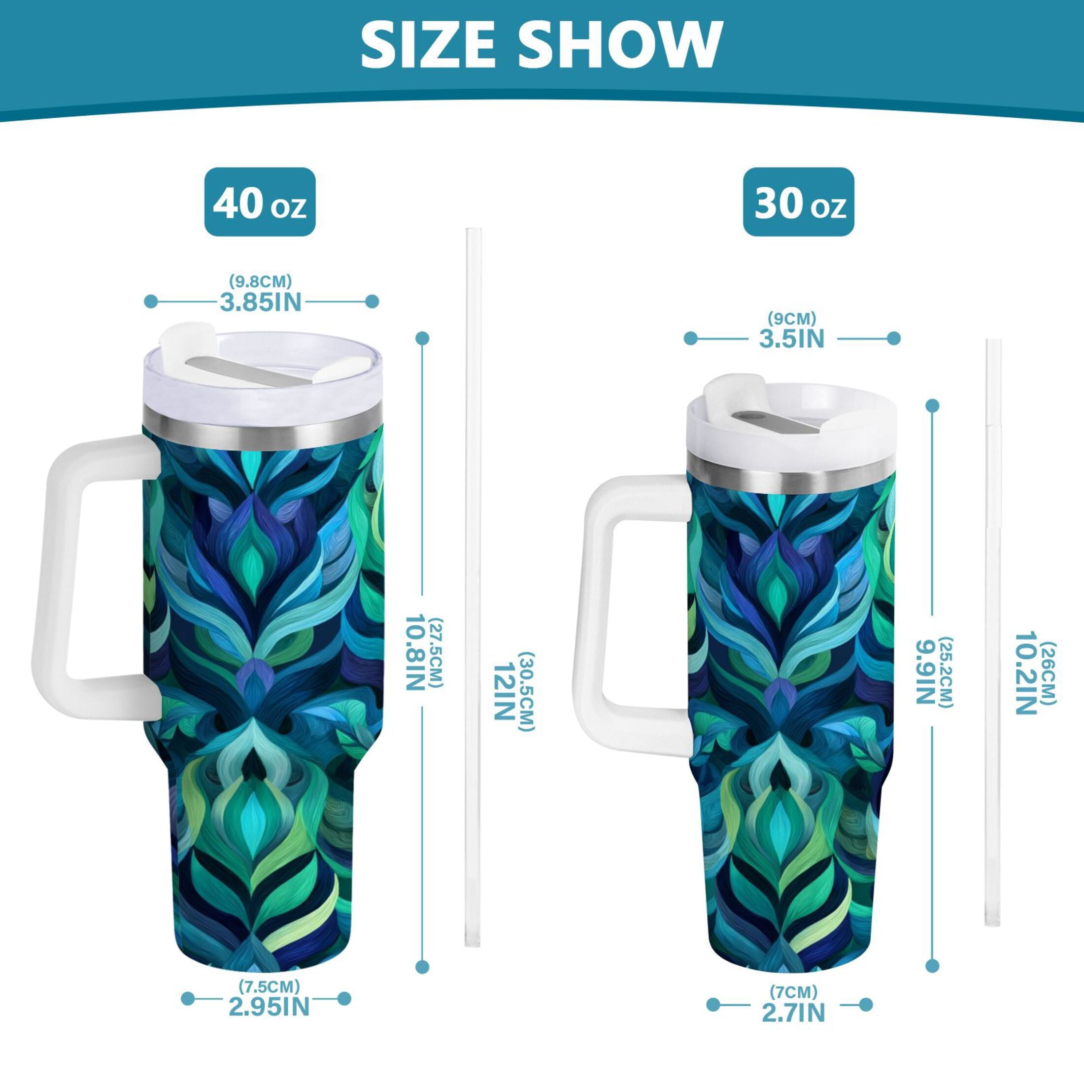 40 oz Insulated Stainless Steel Tumbler Double Wall Stainless Steel Tumbler with 2-Way Drinking Elegant Blue Abstract Shapes Edition-7654