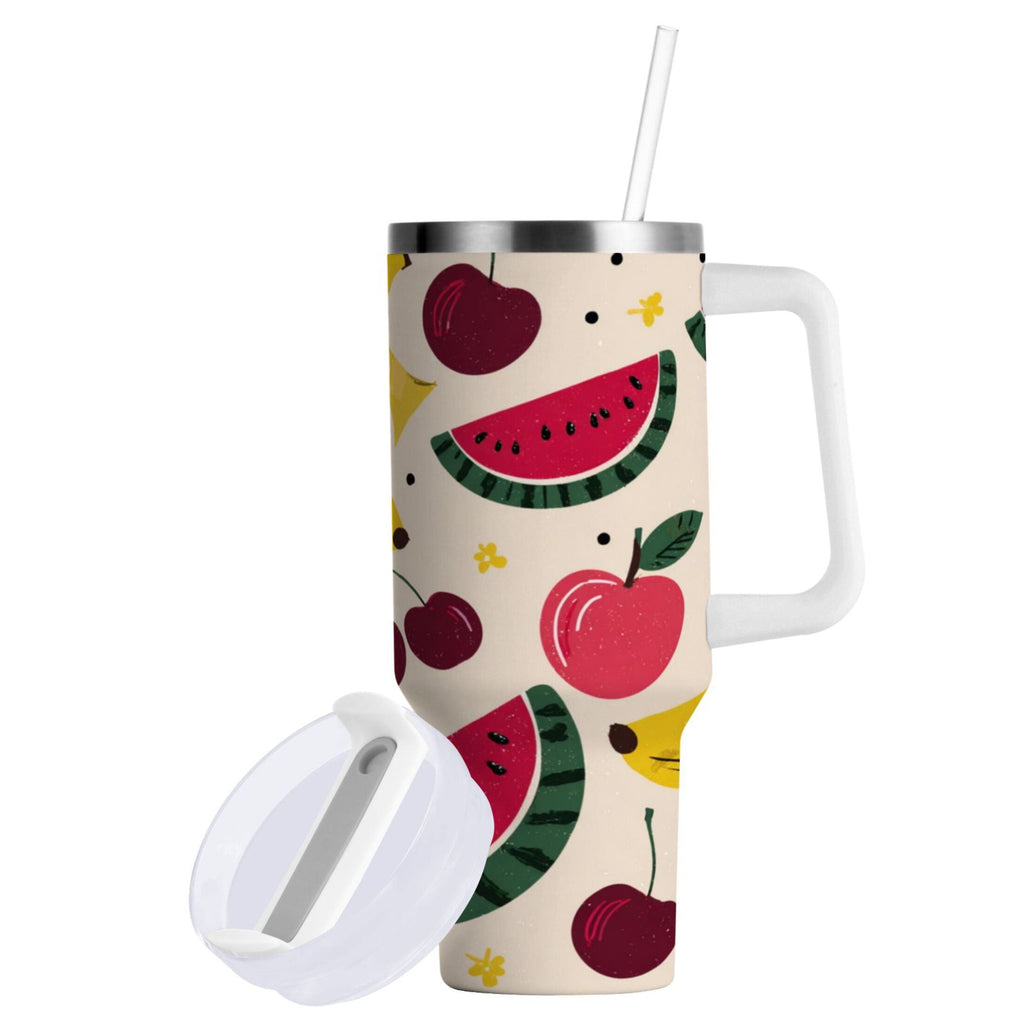 30 oz Insulated Stainless Steel Tumbler Double Wall Stainless Steel Tumbler with 2-Way Drinking Watermelon and Cherries Edition-E53S