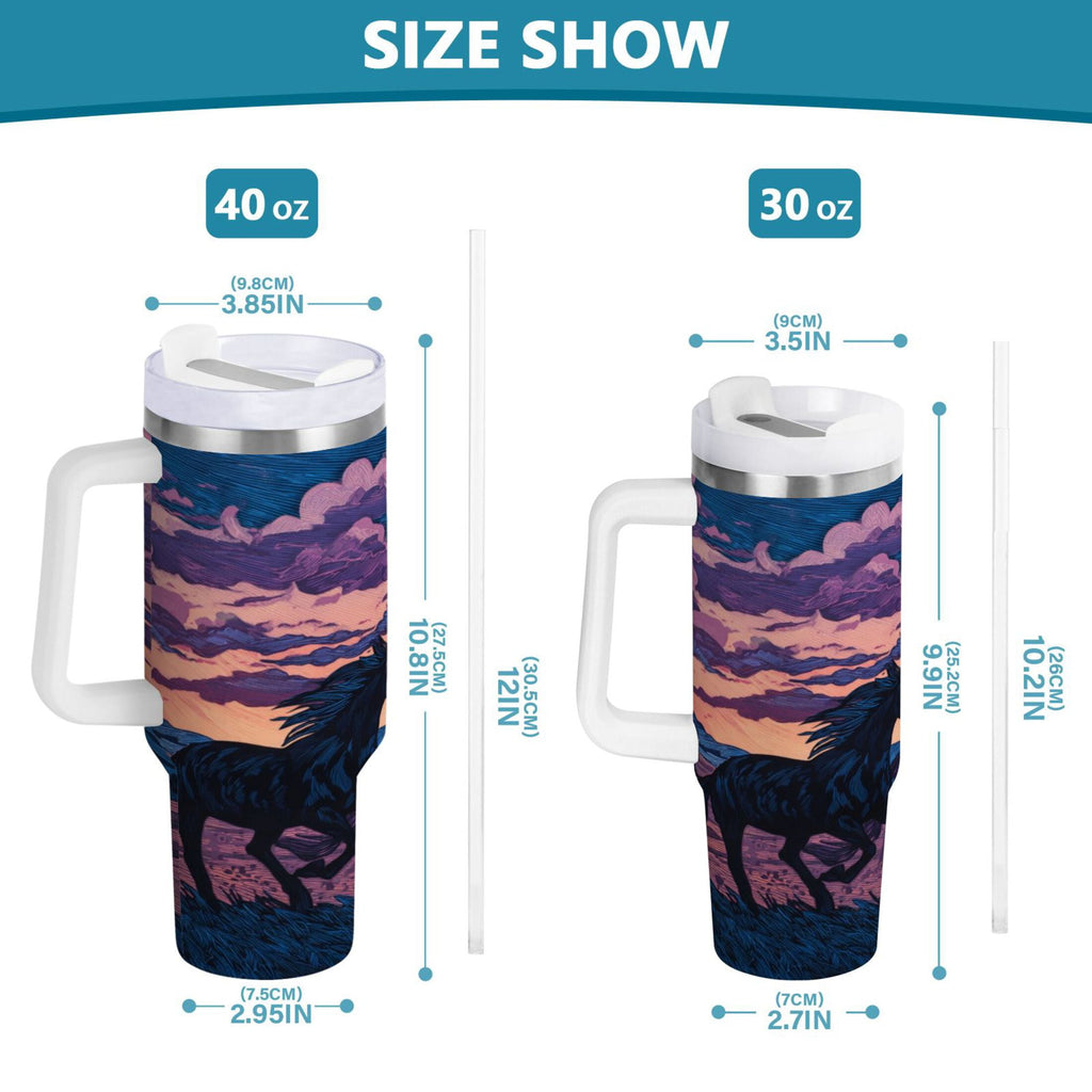 40 oz Insulated Stainless Steel Tumbler Double Wall Stainless Steel Tumbler with 2-Way Drinking Wild Horses Running Edition-VW8K