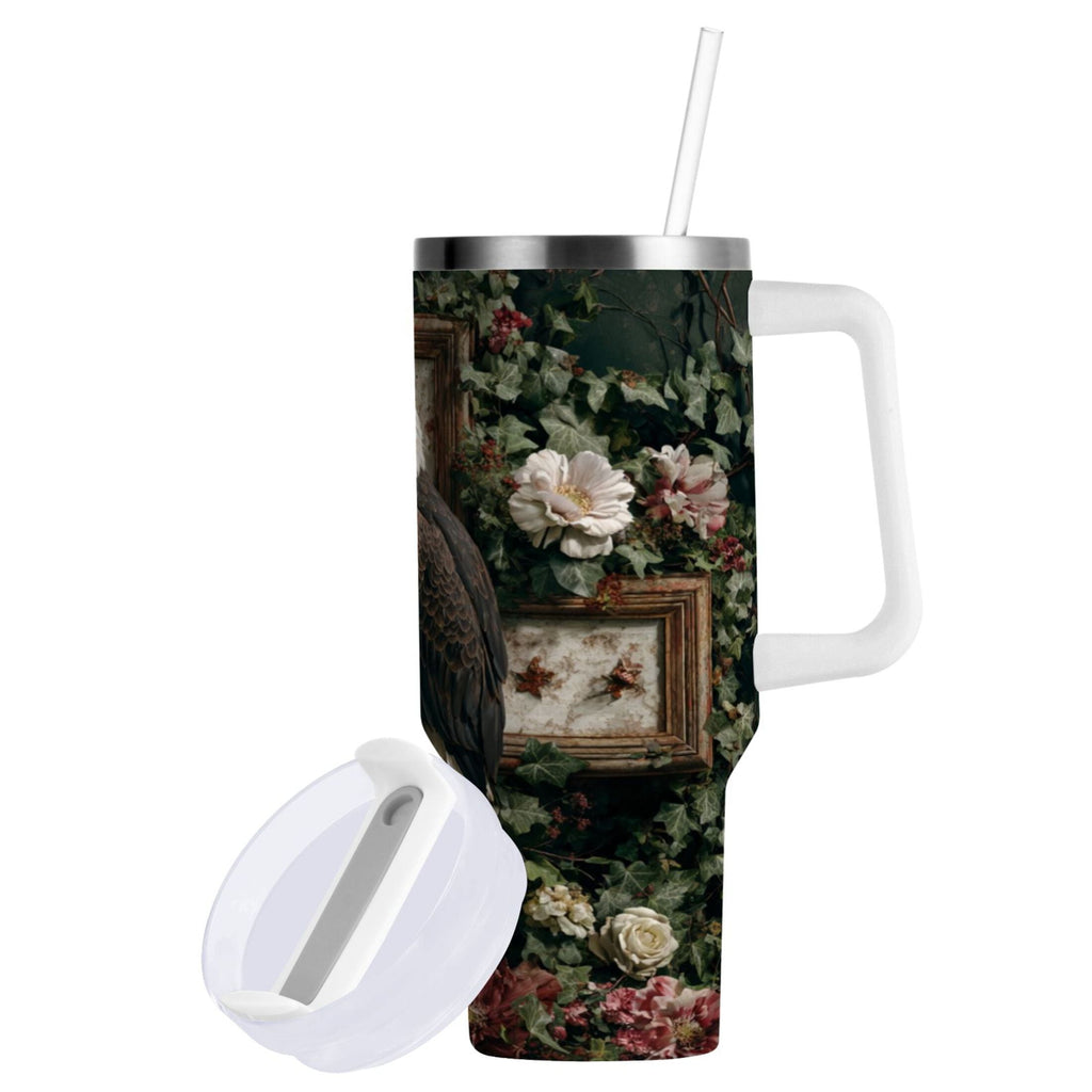 30 oz Insulated Stainless Steel Tumbler Double Wall Stainless Steel Tumbler with 2-Way Drinking Wreath and Bald Eagle Edition-S4FC