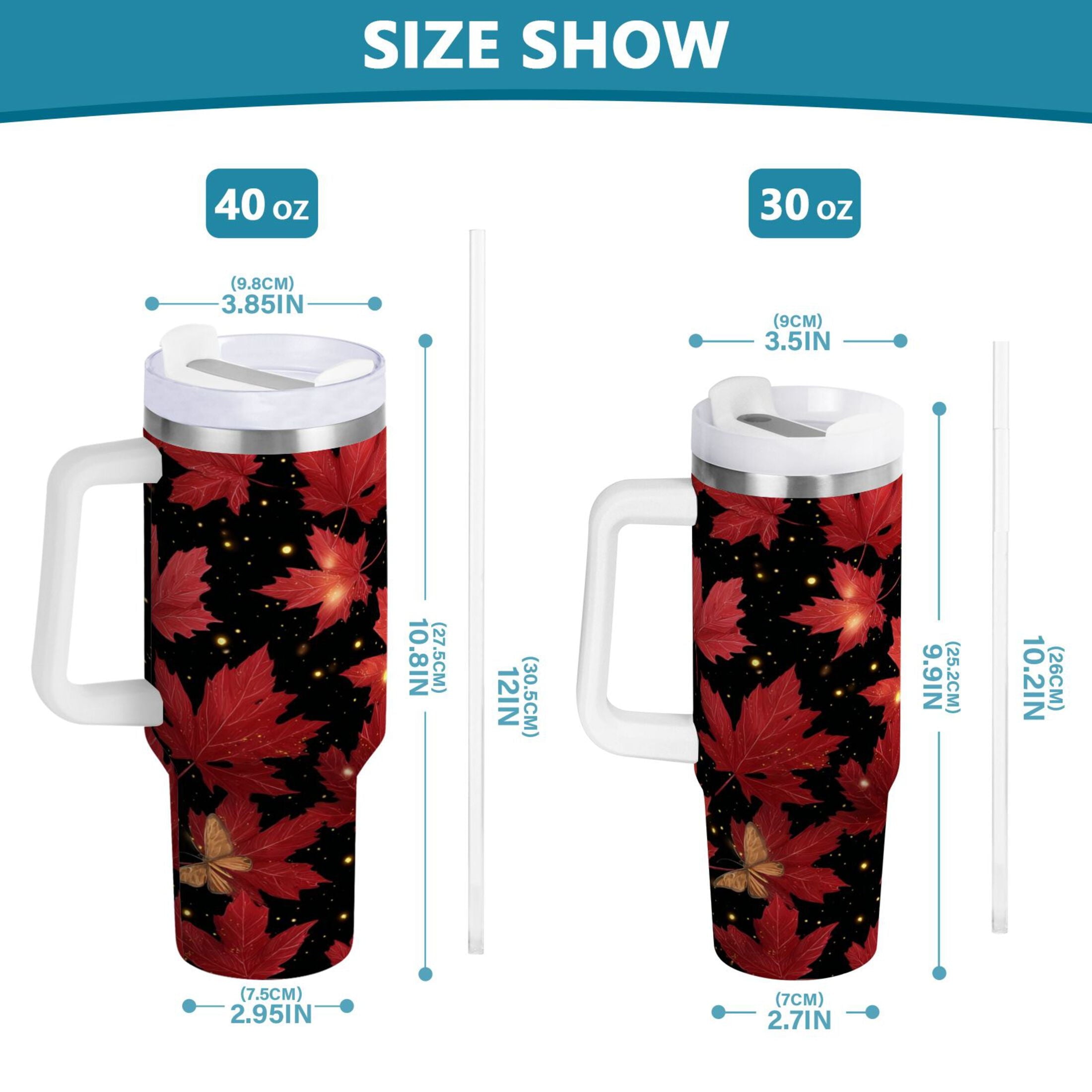 40 oz Insulated Stainless Steel Tumbler Double Wall Stainless Steel Tumbler with 2-Way Drinking Maple Leaves and Fireflies Edition-UWTD