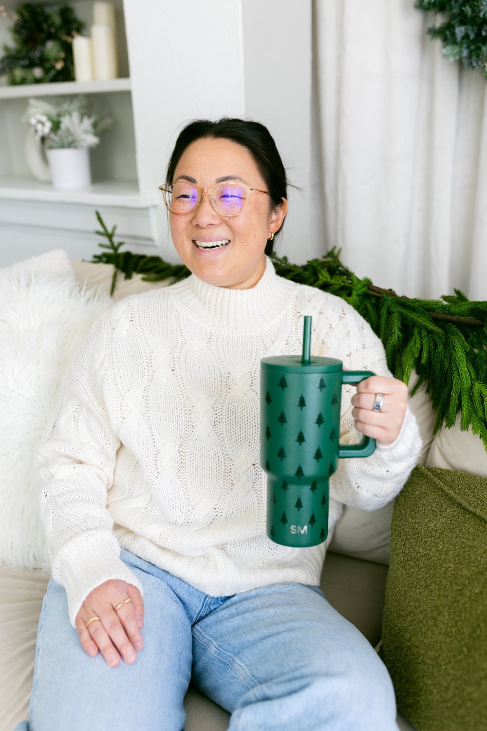 Simple Modern 30 fl oz Insulated Stainless Steel Trek Tumbler with Straw Lid | Seaglass Sage and Cream Checkmate Edition-16A6