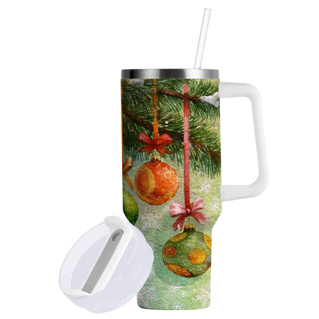 30 oz Insulated Stainless Steel Tumbler Double Wall Stainless Steel Tumbler with 2-Way Drinking Christmas Ornaments Watercolor Painting Edition-MGMU