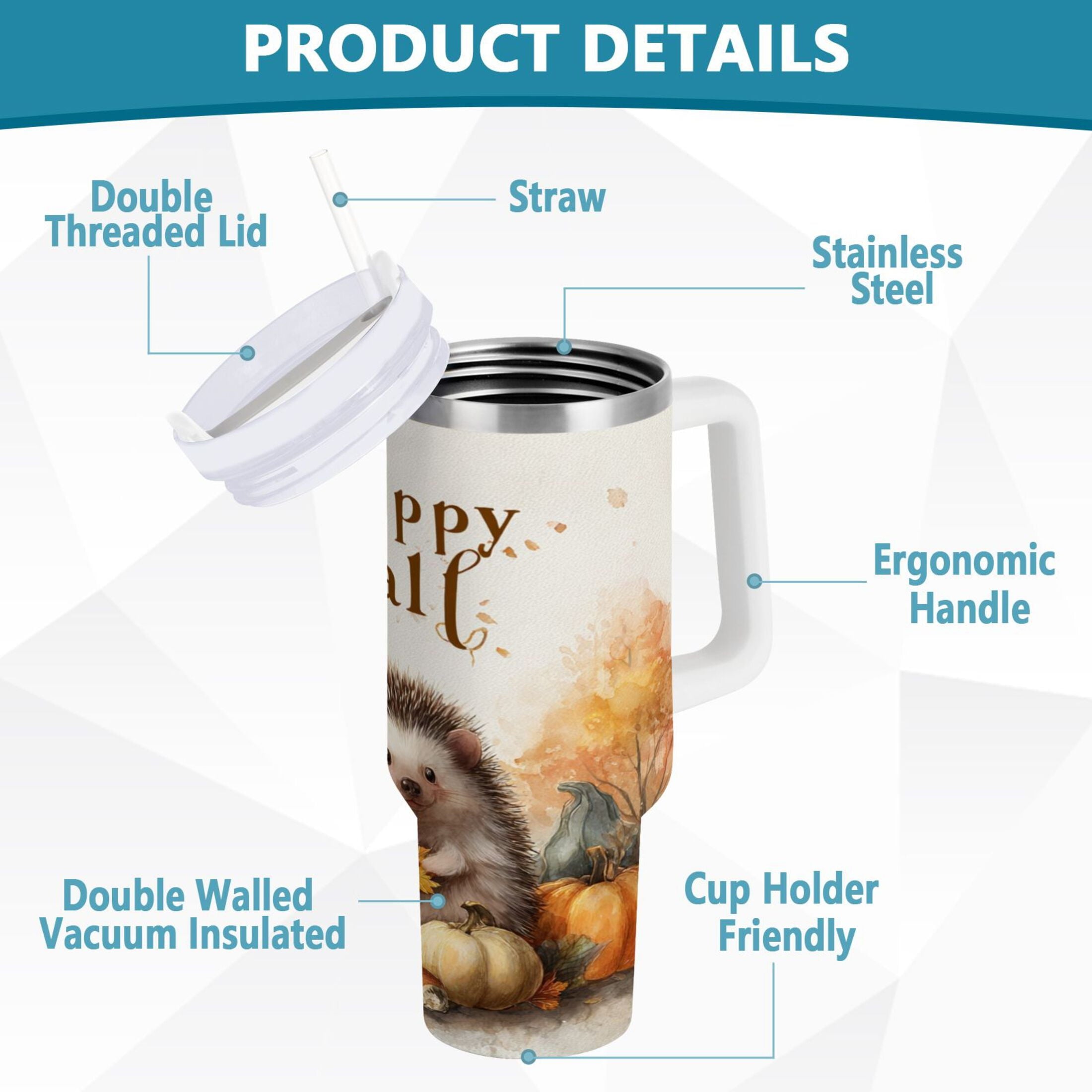 30 oz Insulated Stainless Steel Tumbler Double Wall Stainless Steel Tumbler with 2-Way Drinking Cute Little Hedgehog Edition-F9WP