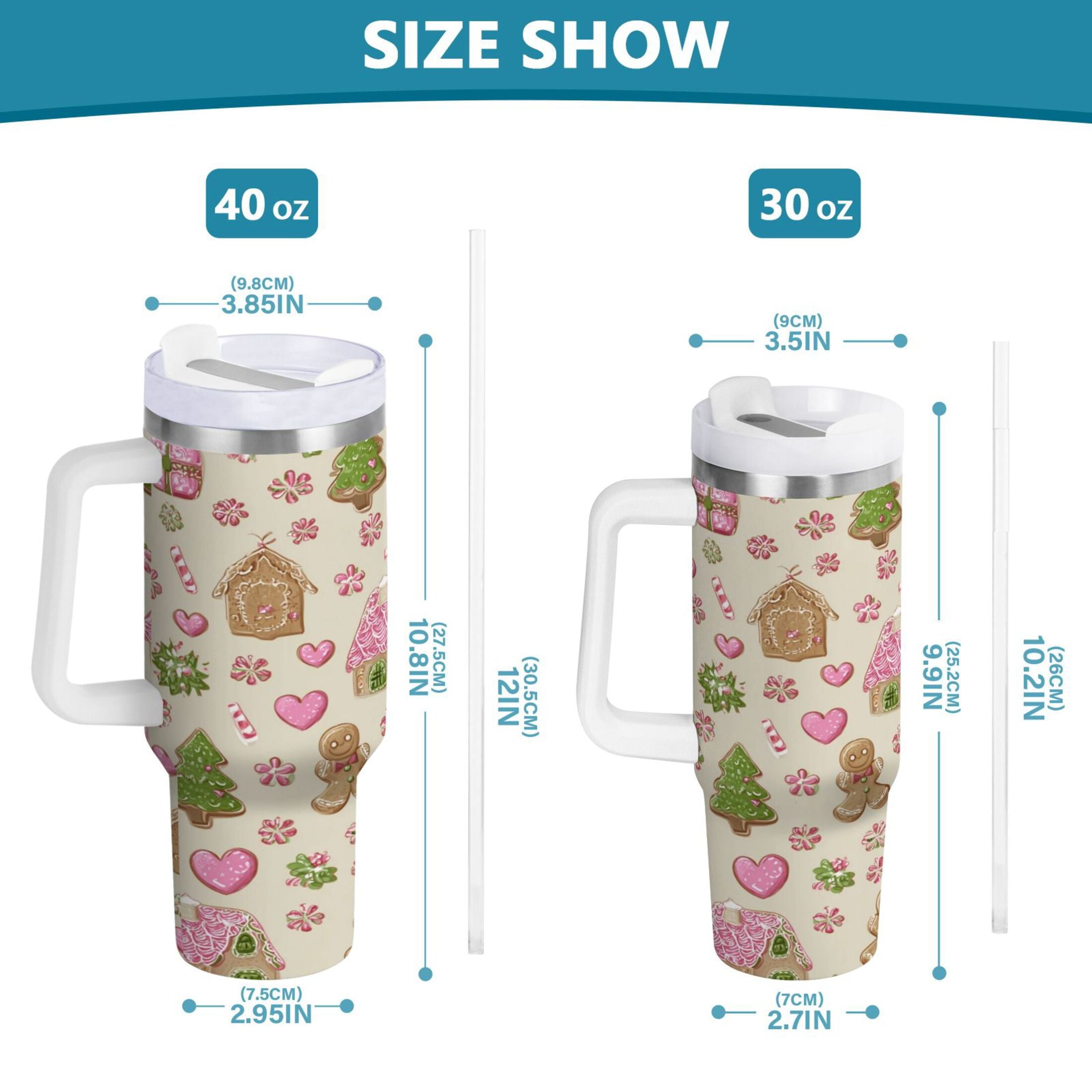 40 oz Insulated Stainless Steel Tumbler Double Wall Stainless Steel Tumbler with 2-Way Drinking Pink Cute Christmas Pattern Edition-Y59P