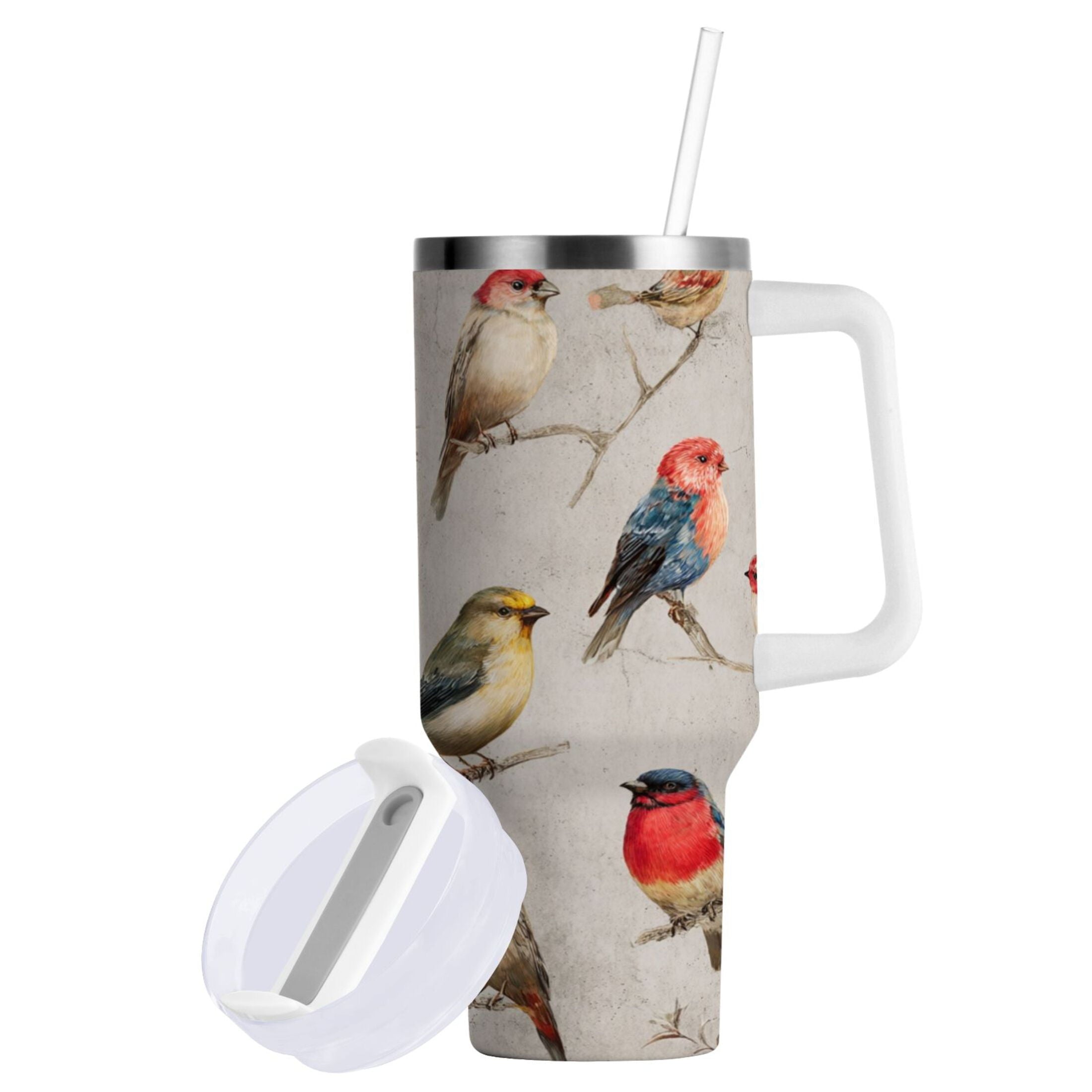 40 oz Insulated Stainless Steel Tumbler Double Wall Stainless Steel Tumbler with 2-Way Drinking Birds Pattern Edition-O1QE