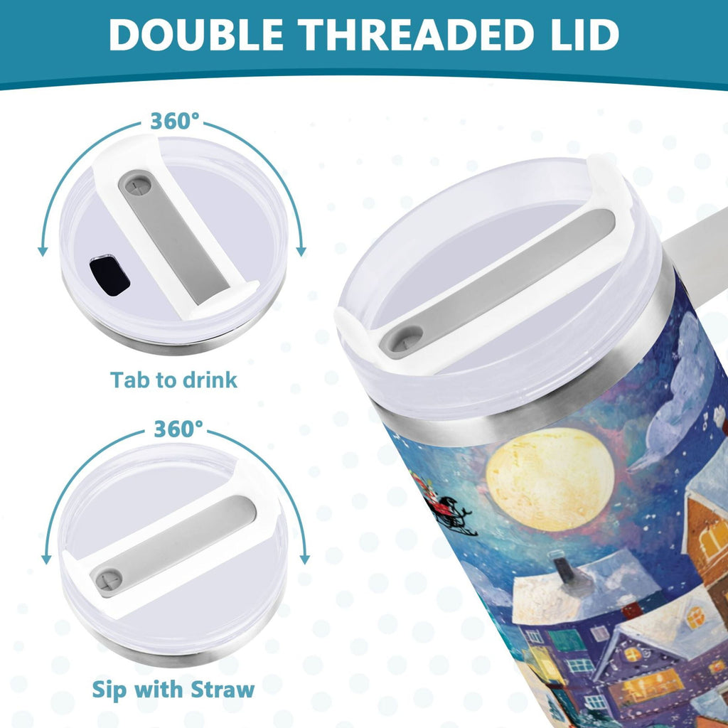 30 oz Insulated Stainless Steel Tumbler Double Wall Stainless Steel Tumbler with 2-Way Drinking Charming Christmas Scene Edition-CUKU