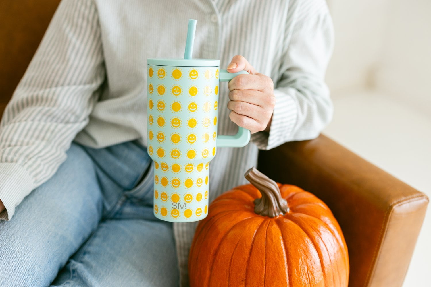 Simple Modern 30 fl oz Insulated Stainless Steel Trek Tumbler with Straw Lid | Seaglass Sage and Cream Checkmate Edition-16A6