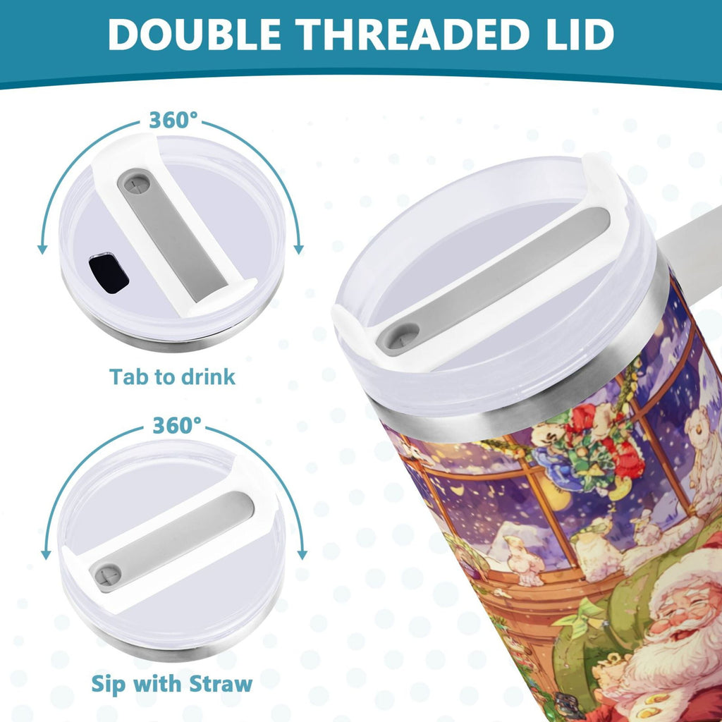 40 oz Insulated Stainless Steel Tumbler Double Wall Stainless Steel Tumbler with 2-Way Drinking Festive Christmas Scene Edition-76KK