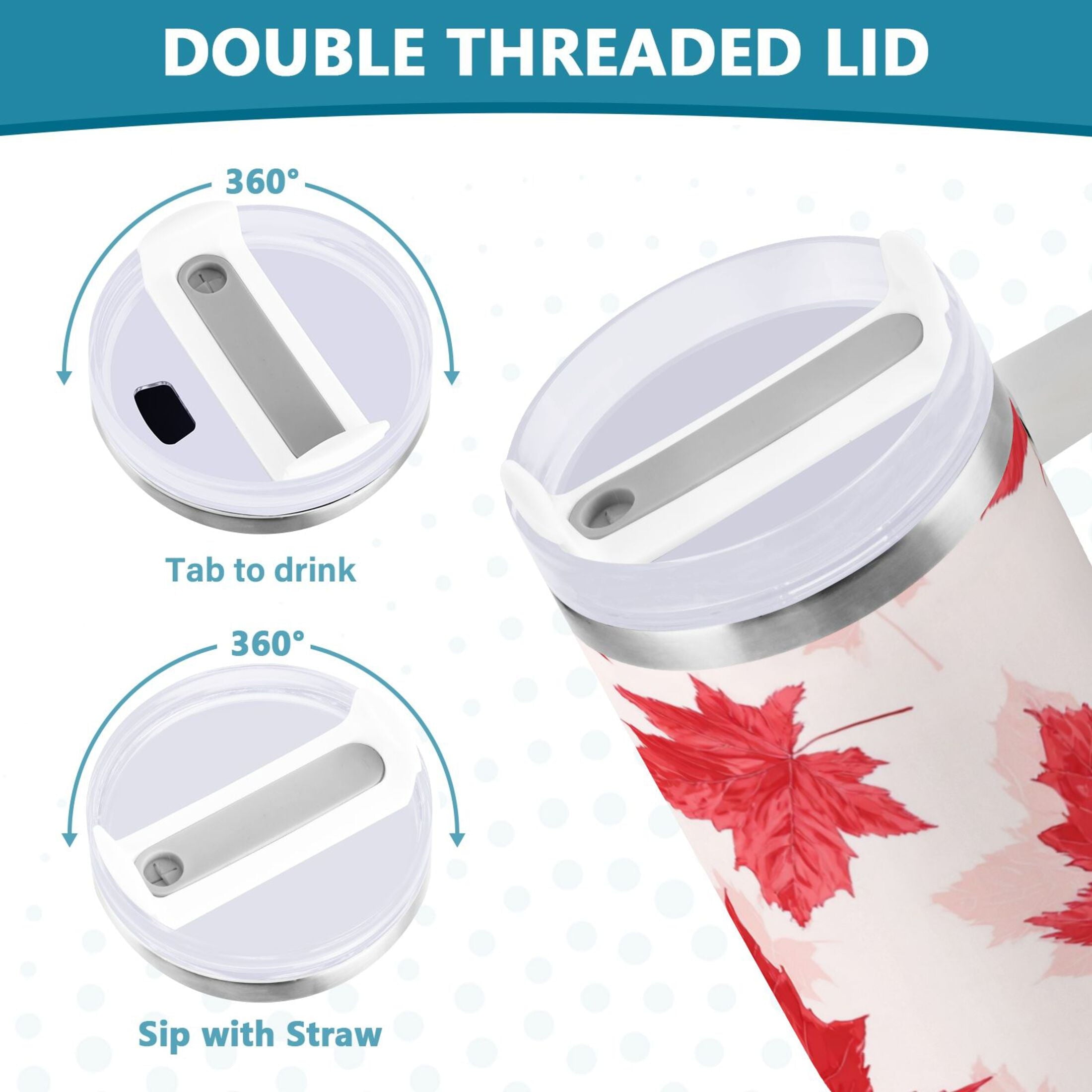 40 oz Insulated Stainless Steel Tumbler Double Wall Stainless Steel Tumbler with 2-Way Drinking Red Maple Leaves Pattern Edition-RVAZ