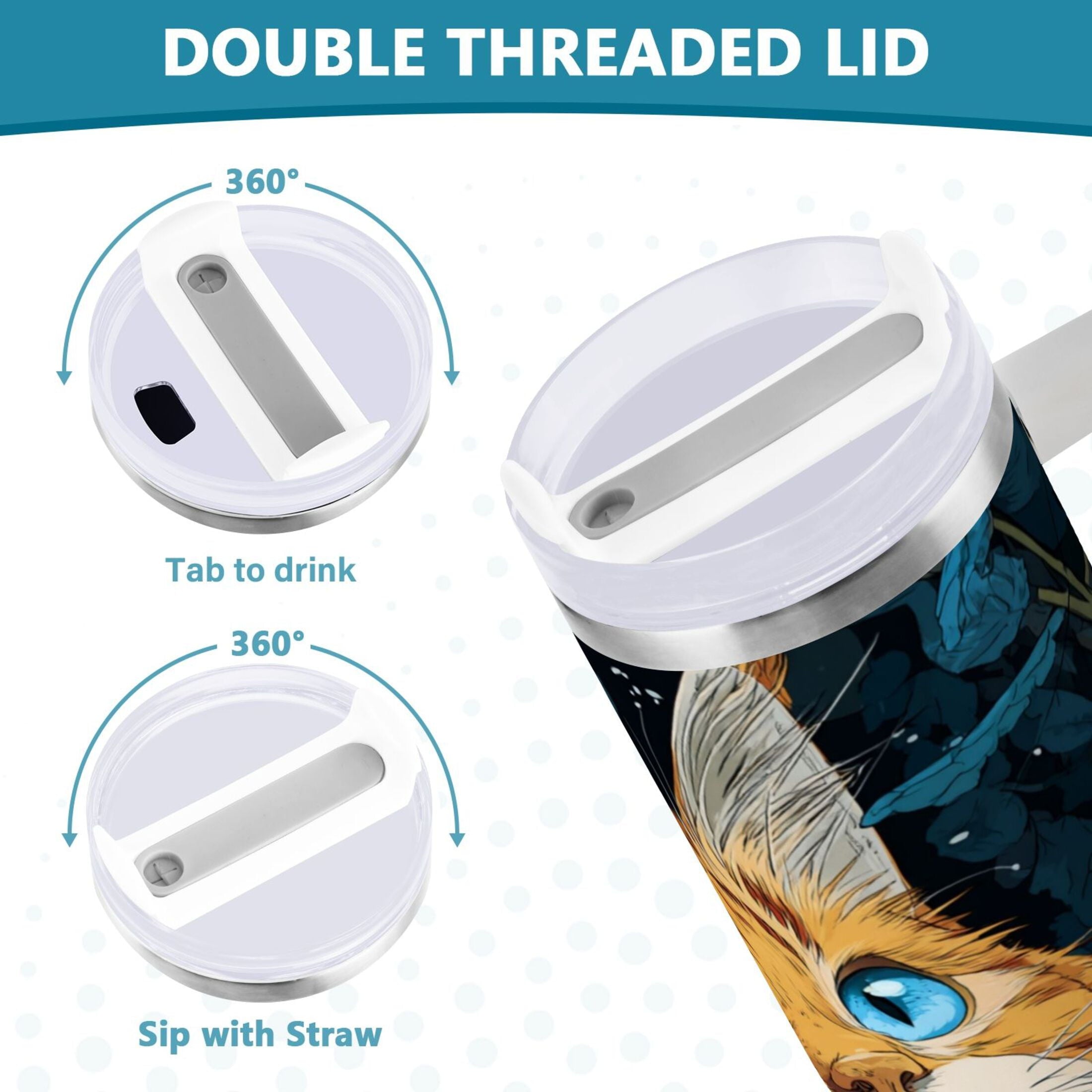 30 oz Insulated Stainless Steel Tumbler Double Wall Stainless Steel Tumbler with 2-Way Drinking Orange Cat with Blue Eyes Edition-Y7S0