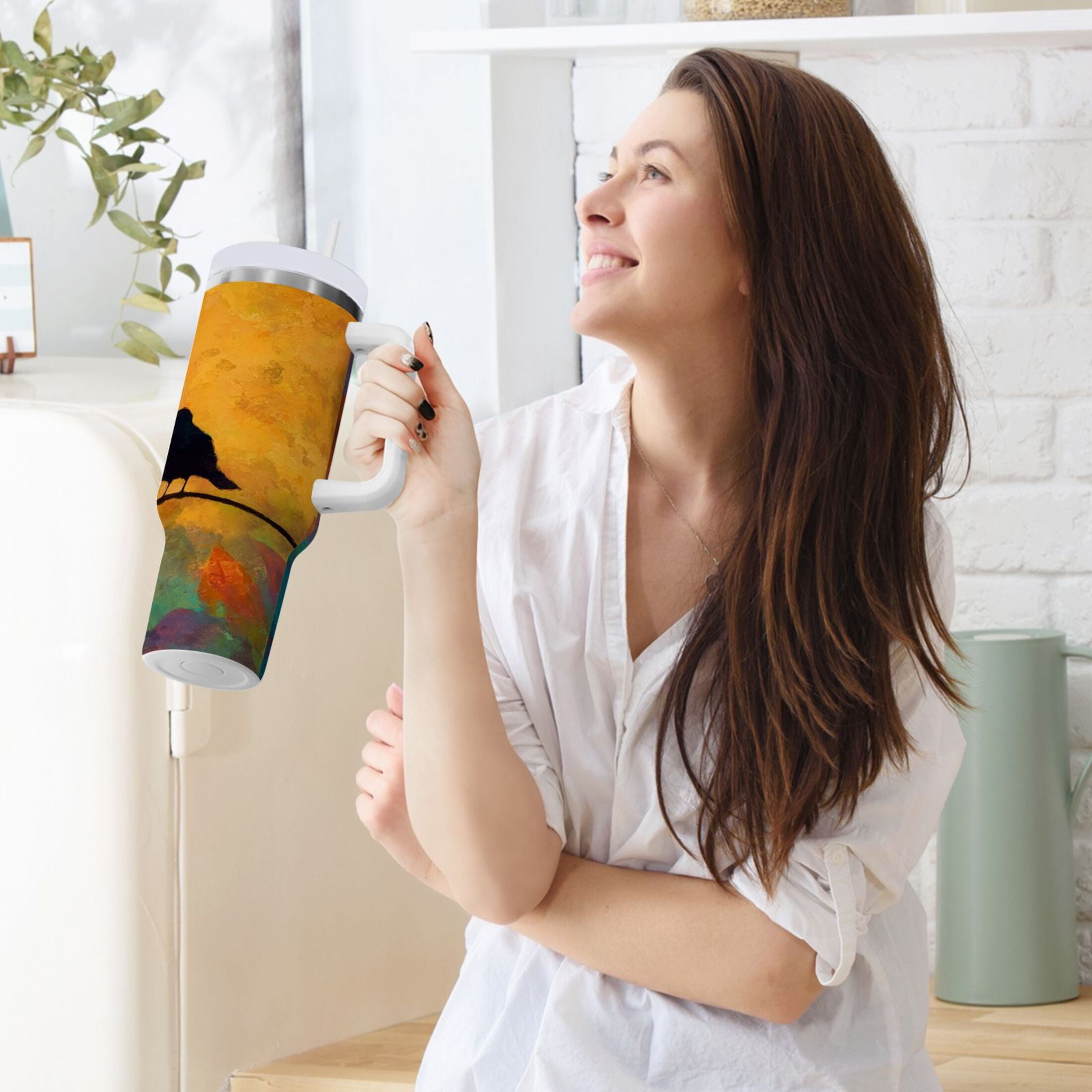 30 oz Insulated Stainless Steel Tumbler Double Wall Stainless Steel Tumbler with 2-Way Drinking Birds on A Wire Edition-T90U