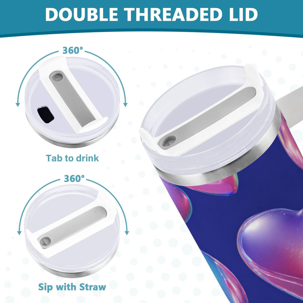 30 oz Insulated Stainless Steel Tumbler Double Wall Stainless Steel Tumbler with 2-Way Drinking Pink-purple Hearts Edition-B44E