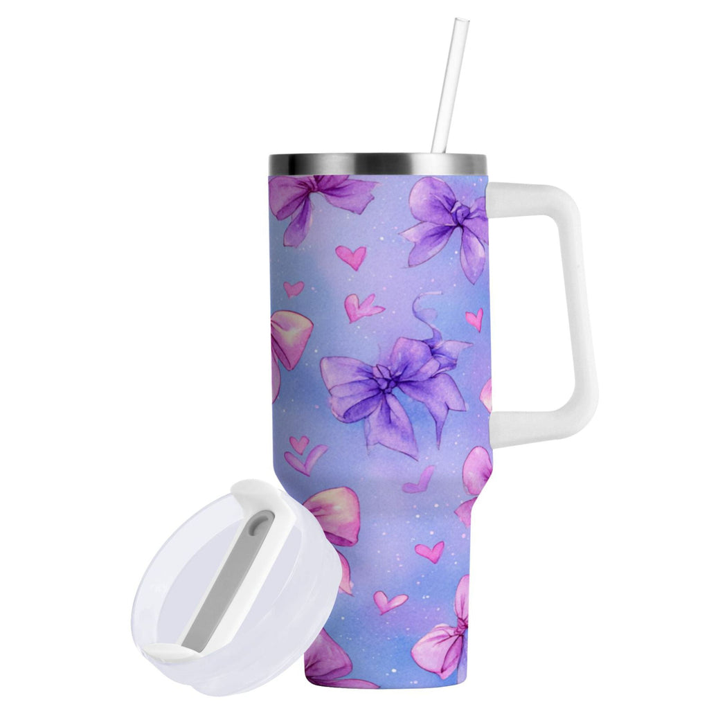 30 oz Insulated Stainless Steel Tumbler Double Wall Stainless Steel Tumbler with 2-Way Drinking Watercolor Bows Pattern Edition-0DEV