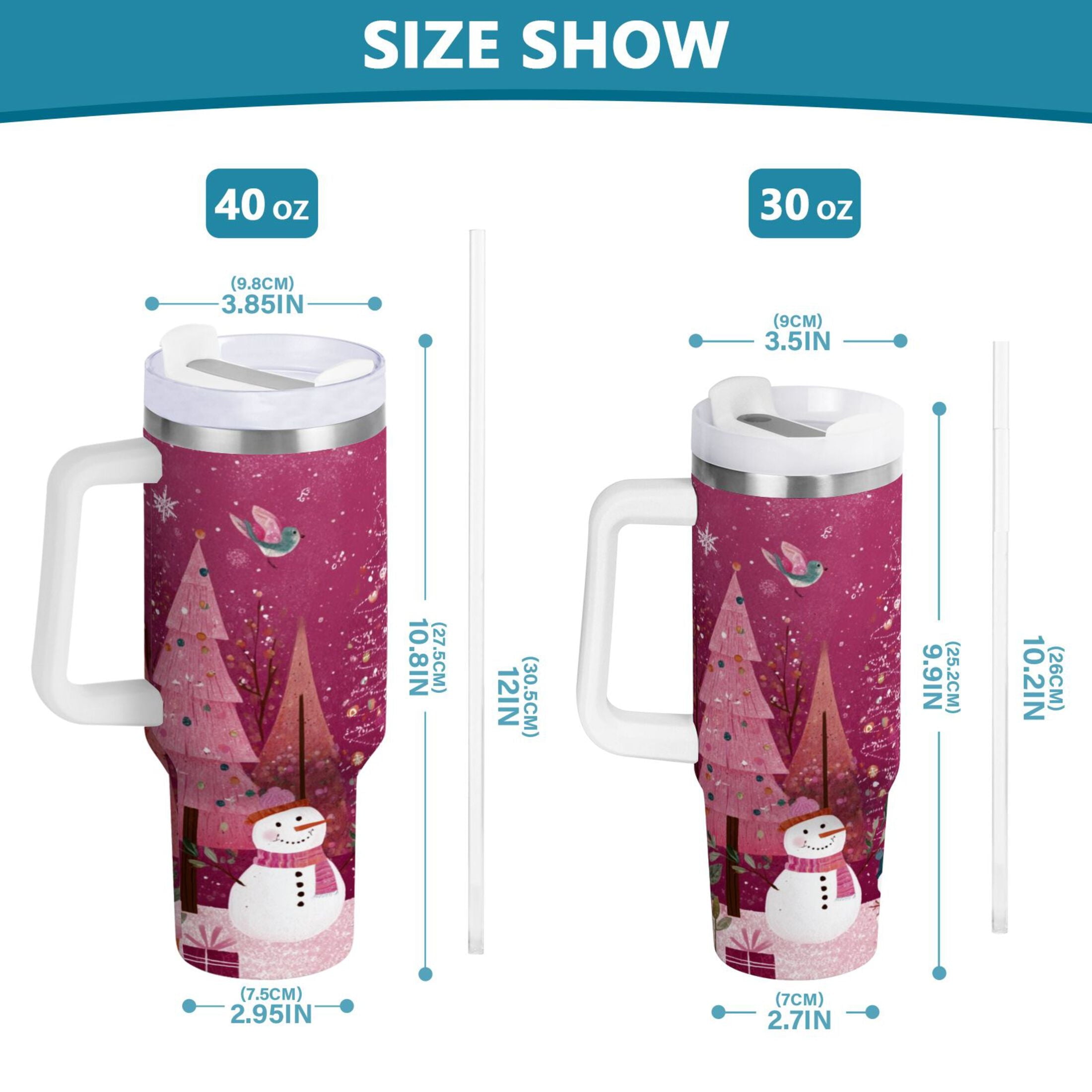 40 oz Insulated Stainless Steel Tumbler Double Wall Stainless Steel Tumbler with 2-Way Drinking Pink Christmas Forest Edition-82N0