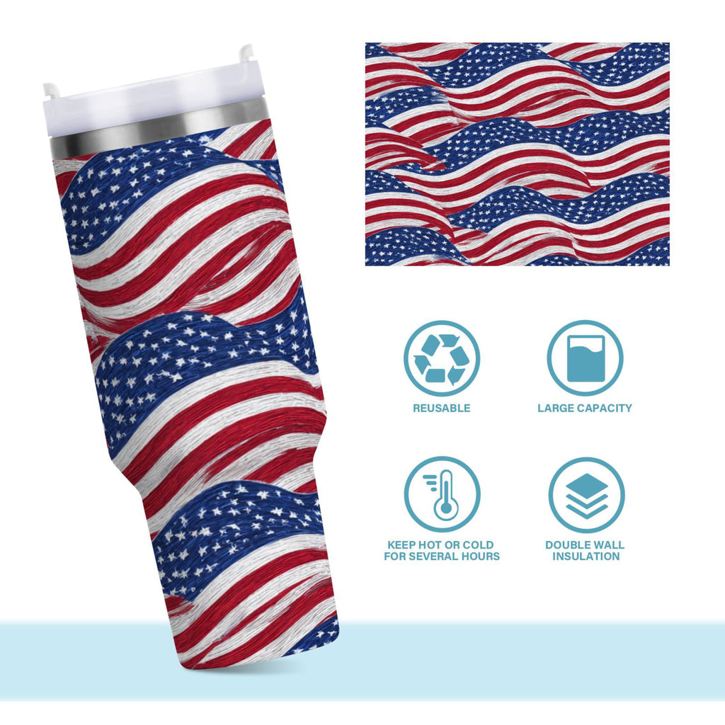 30 oz Insulated Stainless Steel Tumbler Double Wall Stainless Steel Tumbler with 2-Way Drinking Flags Wave Pattern Edition-NMWB