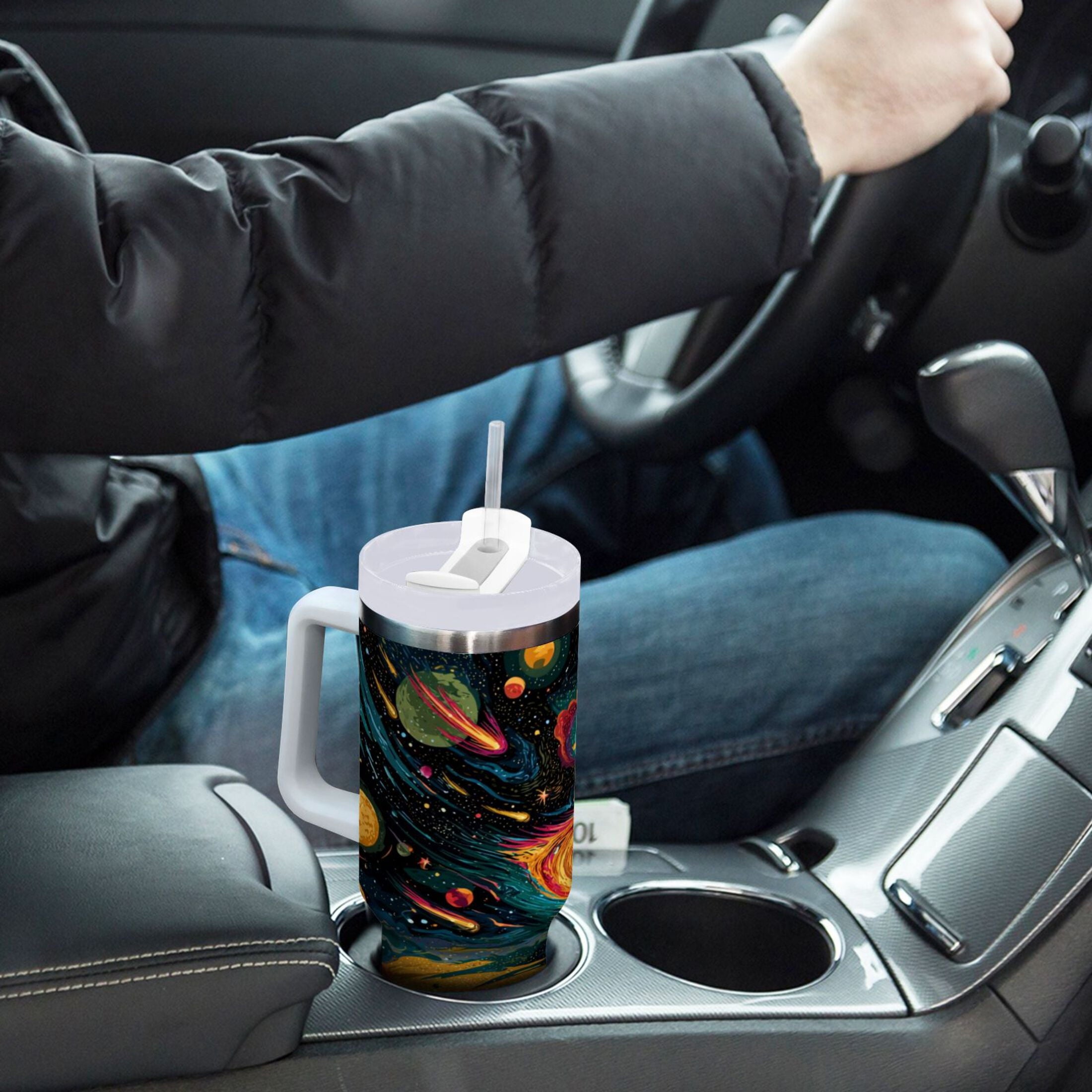 40 oz Insulated Stainless Steel Tumbler Double Wall Stainless Steel Tumbler with 2-Way Drinking Swirling Galaxy Edition-HVDN