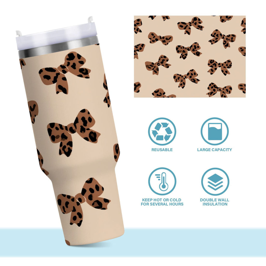 30 oz Insulated Stainless Steel Tumbler Double Wall Stainless Steel Tumbler with 2-Way Drinking Cute Brown Bow Edition-E874