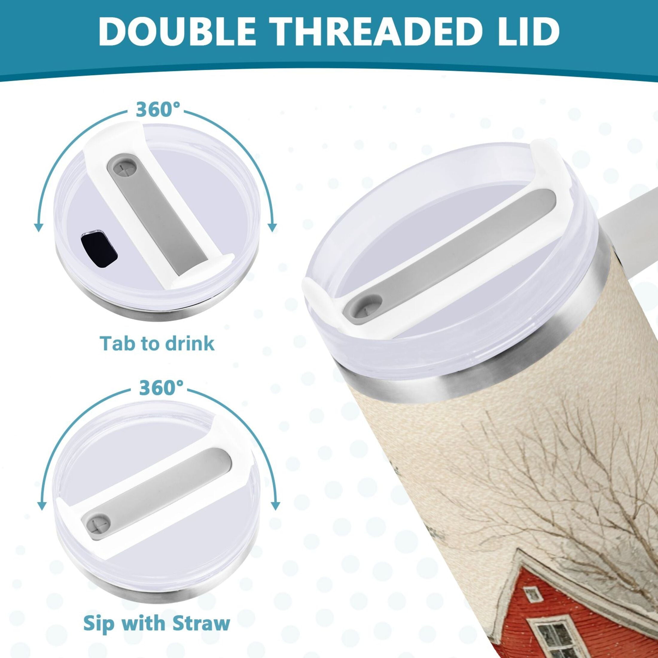 40 oz Insulated Stainless Steel Tumbler Double Wall Stainless Steel Tumbler with 2-Way Drinking House with Snow-covered Roof Edition-4AKM
