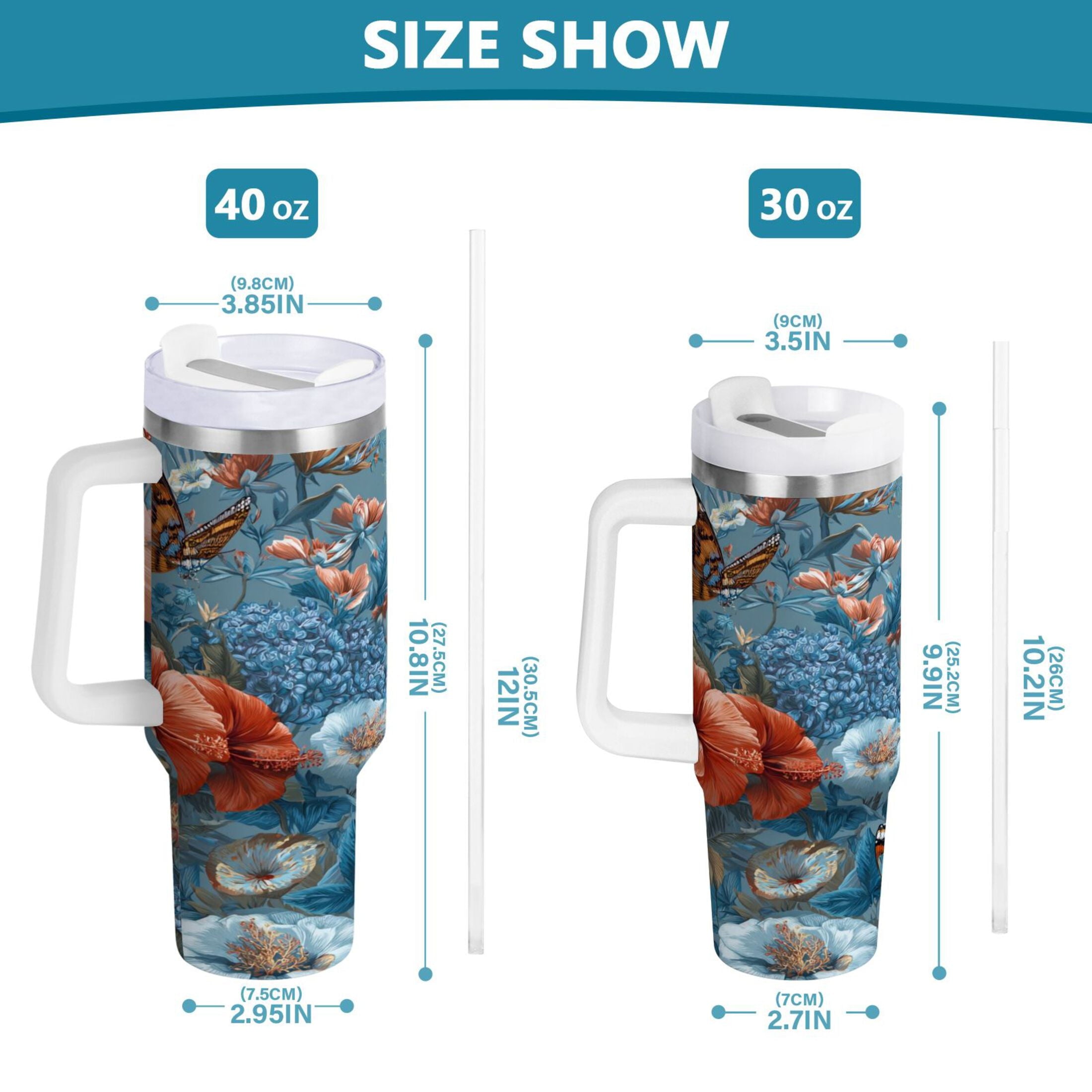 30 oz Insulated Stainless Steel Tumbler Double Wall Stainless Steel Tumbler with 2-Way Drinking Birds and Flowers Edition-7NR3