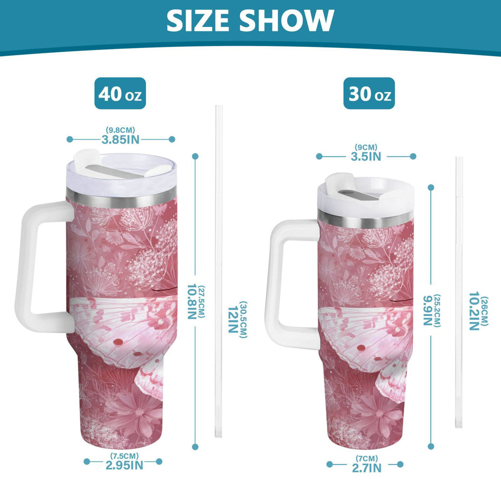30 oz Insulated Stainless Steel Tumbler Double Wall Stainless Steel Tumbler with 2-Way Drinking Soft Pink Butterfly Edition-O9JJ