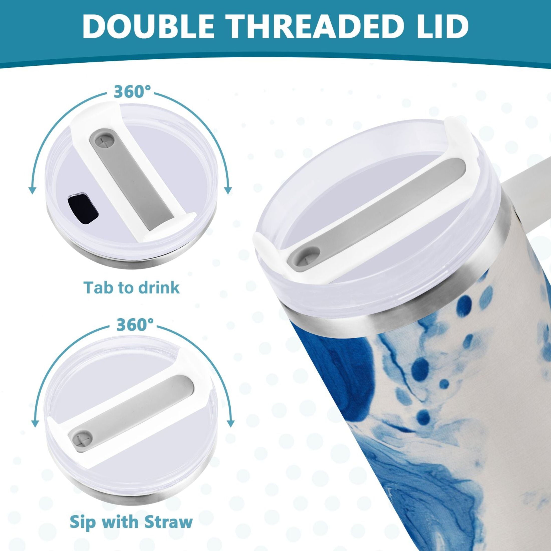 40 oz Insulated Stainless Steel Tumbler Double Wall Stainless Steel Tumbler with 2-Way Drinking Indigo Blue Tie-dye Pattern Edition-YWWE