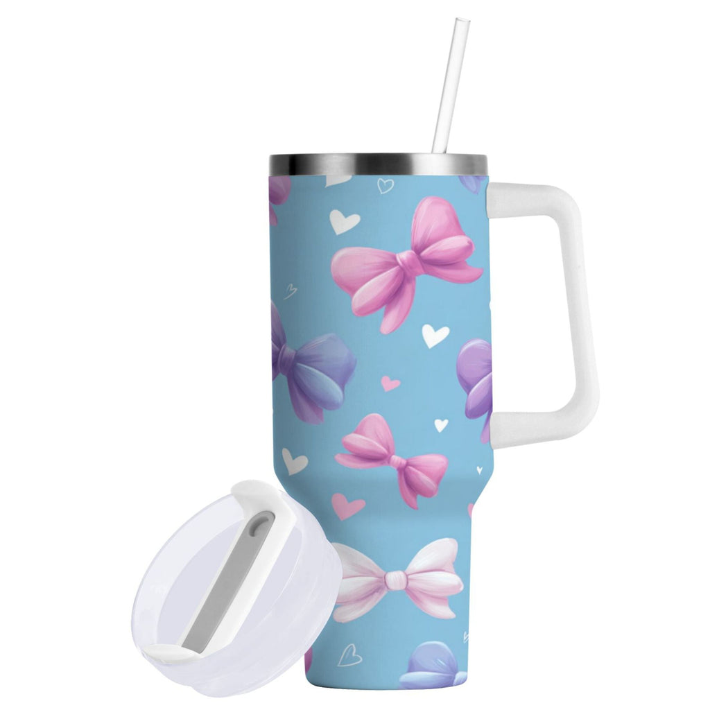 30 oz Insulated Stainless Steel Tumbler Double Wall Stainless Steel Tumbler with 2-Way Drinking Pink and Purple Bows Edition-NYJ5