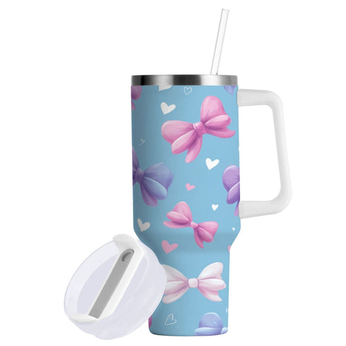 30 oz Insulated Stainless Steel Tumbler Double Wall Stainless Steel Tumbler with 2-Way Drinking Pink and Purple Bows Edition-NYJ5