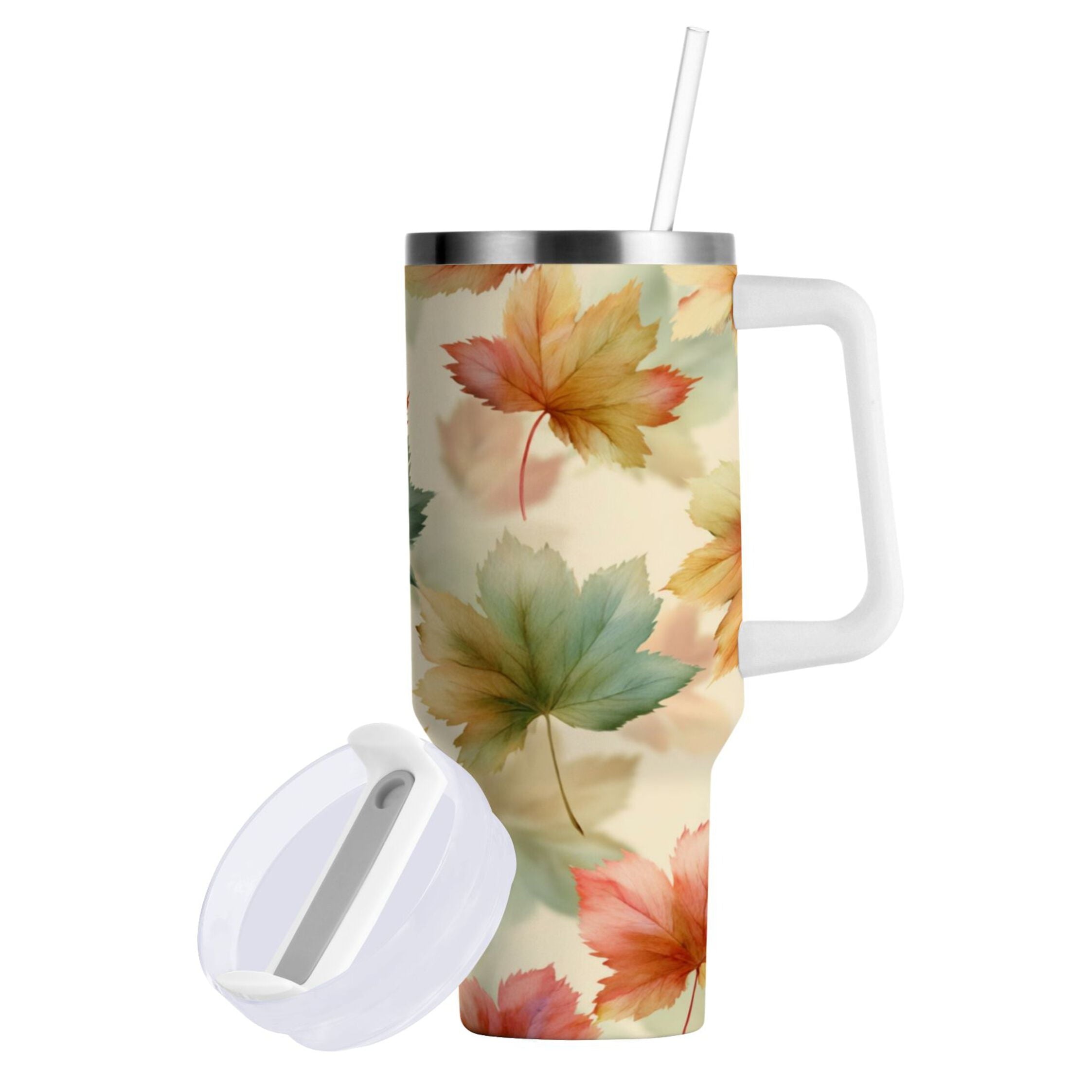 40 oz Insulated Stainless Steel Tumbler Double Wall Stainless Steel Tumbler with 2-Way Drinking Watercolor Maple Leaves Pattern Edition-I5IS