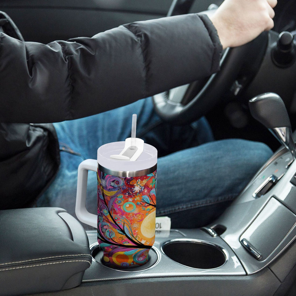 30 oz Insulated Stainless Steel Tumbler Double Wall Stainless Steel Tumbler with 2-Way Drinking Beautiful Abstract Tree Painting Edition-26K1