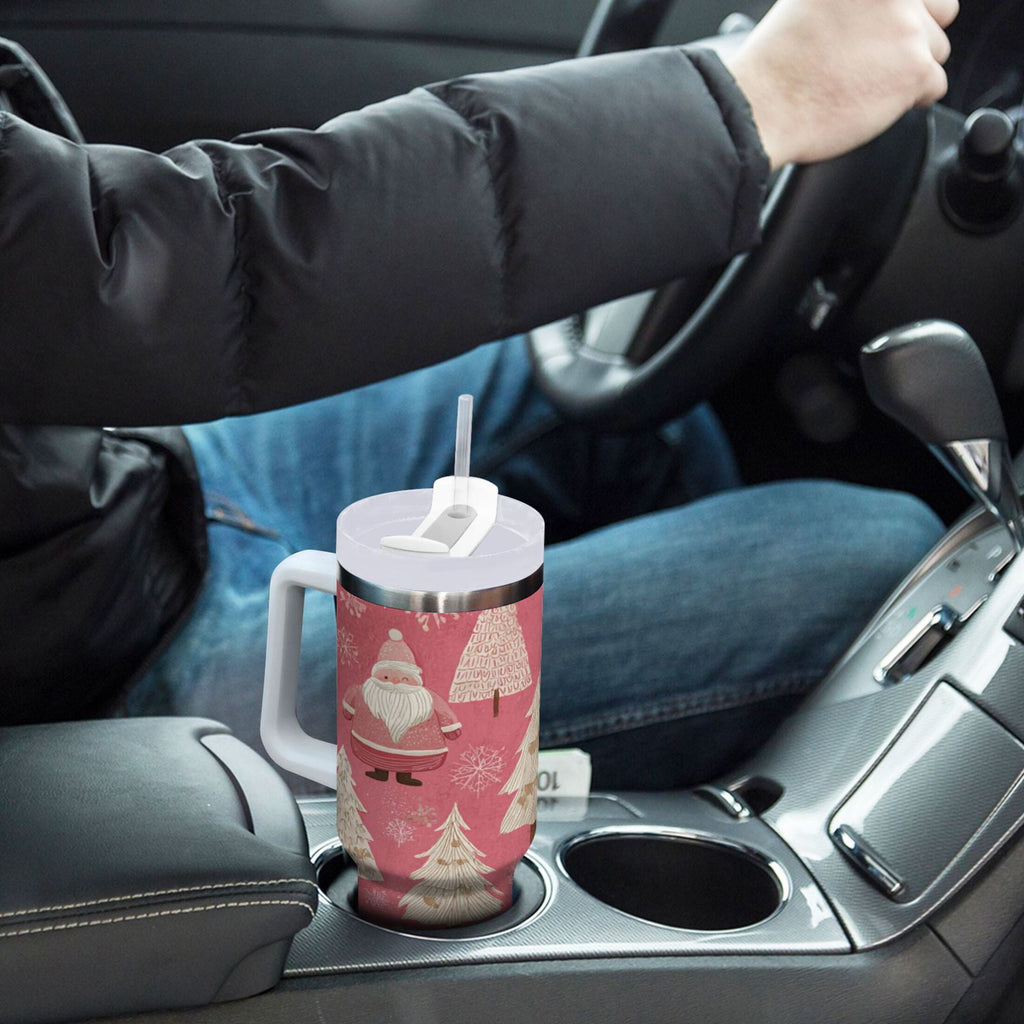 40 oz Insulated Stainless Steel Tumbler Double Wall Stainless Steel Tumbler with 2-Way Drinking Pink Santa Claus Pattern Edition-DOSW