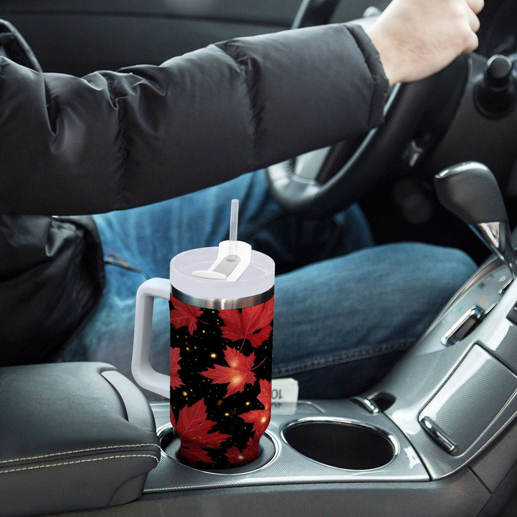 40 oz Insulated Stainless Steel Tumbler Double Wall Stainless Steel Tumbler with 2-Way Drinking Maple Leaves and Fireflies Edition-UWTD