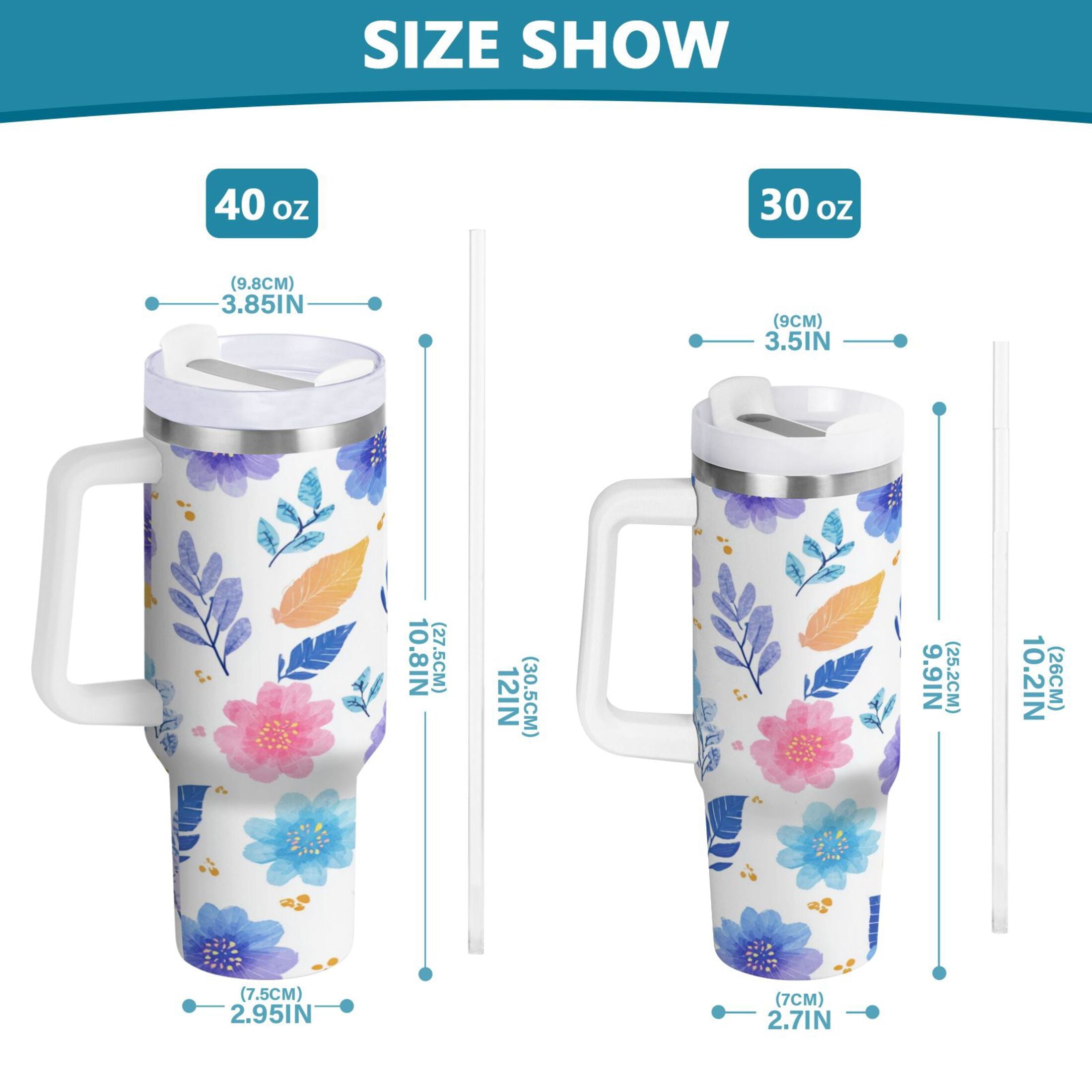 30 oz Insulated Stainless Steel Tumbler Double Wall Stainless Steel Tumbler with 2-Way Drinking Blue and Purple Flowers Edition-VO3K