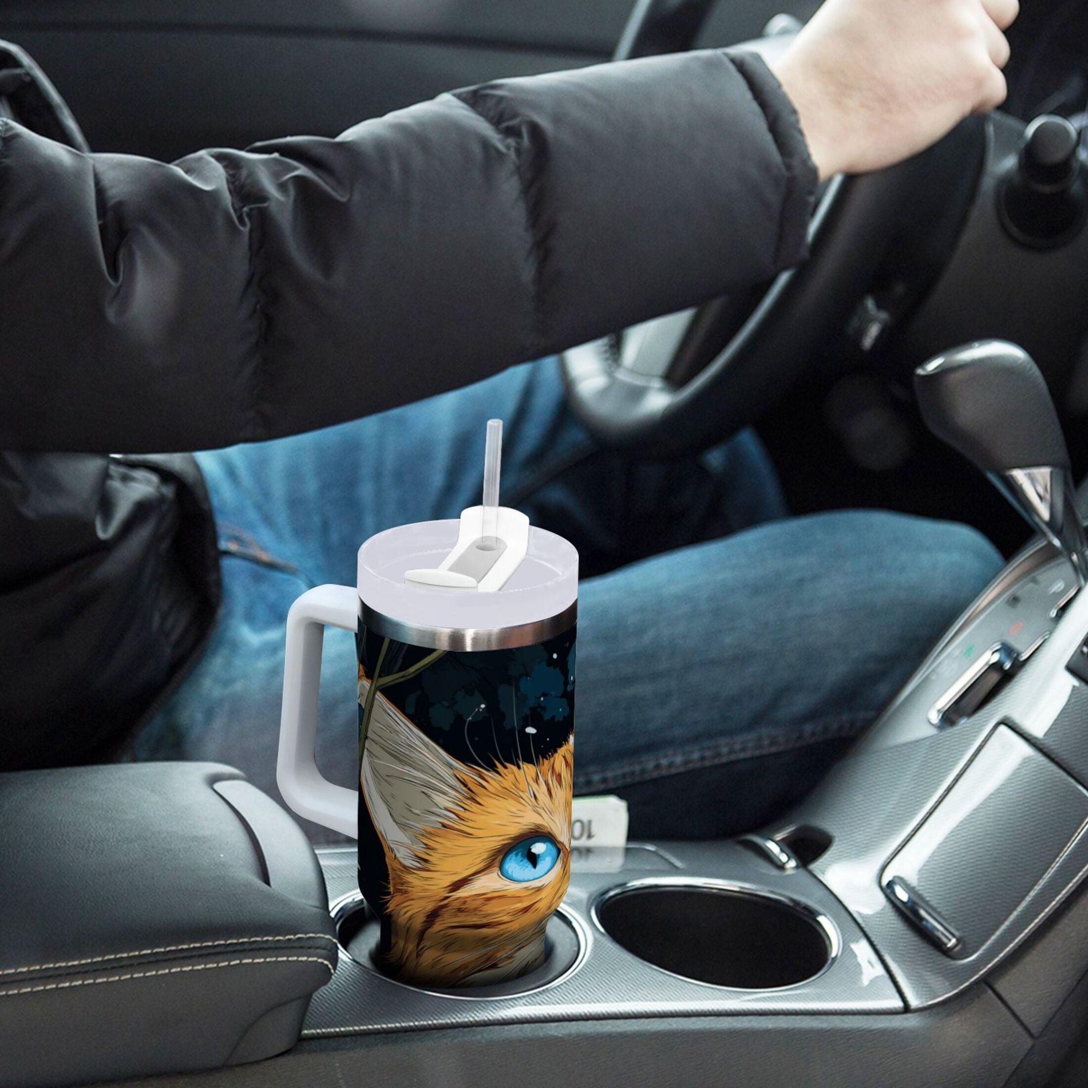 30 oz Insulated Stainless Steel Tumbler Double Wall Stainless Steel Tumbler with 2-Way Drinking Orange Cat with Blue Eyes Edition-Y7S0