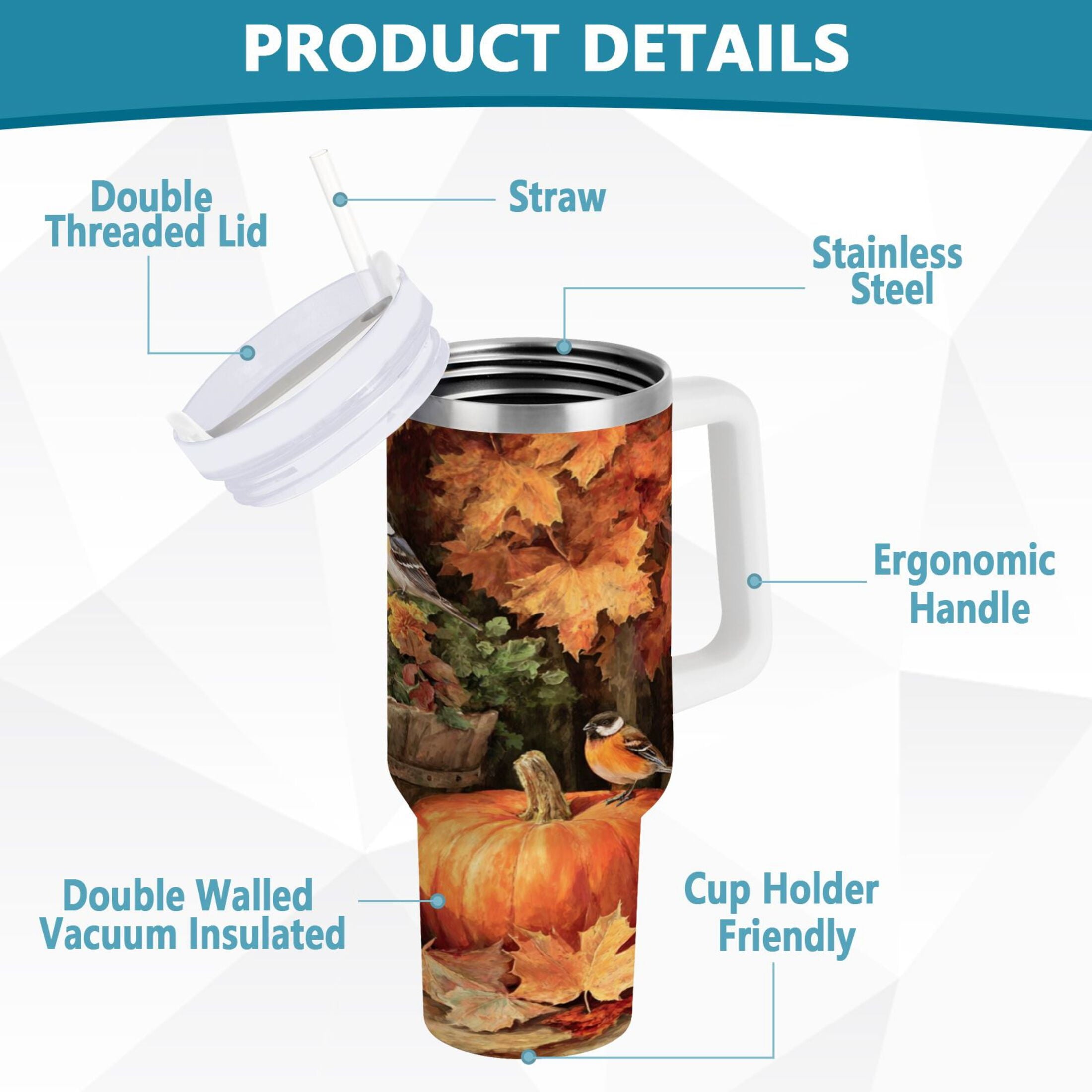 30 oz Insulated Stainless Steel Tumbler Double Wall Stainless Steel Tumbler with 2-Way Drinking Beautiful Fall Scene Edition-S7U1
