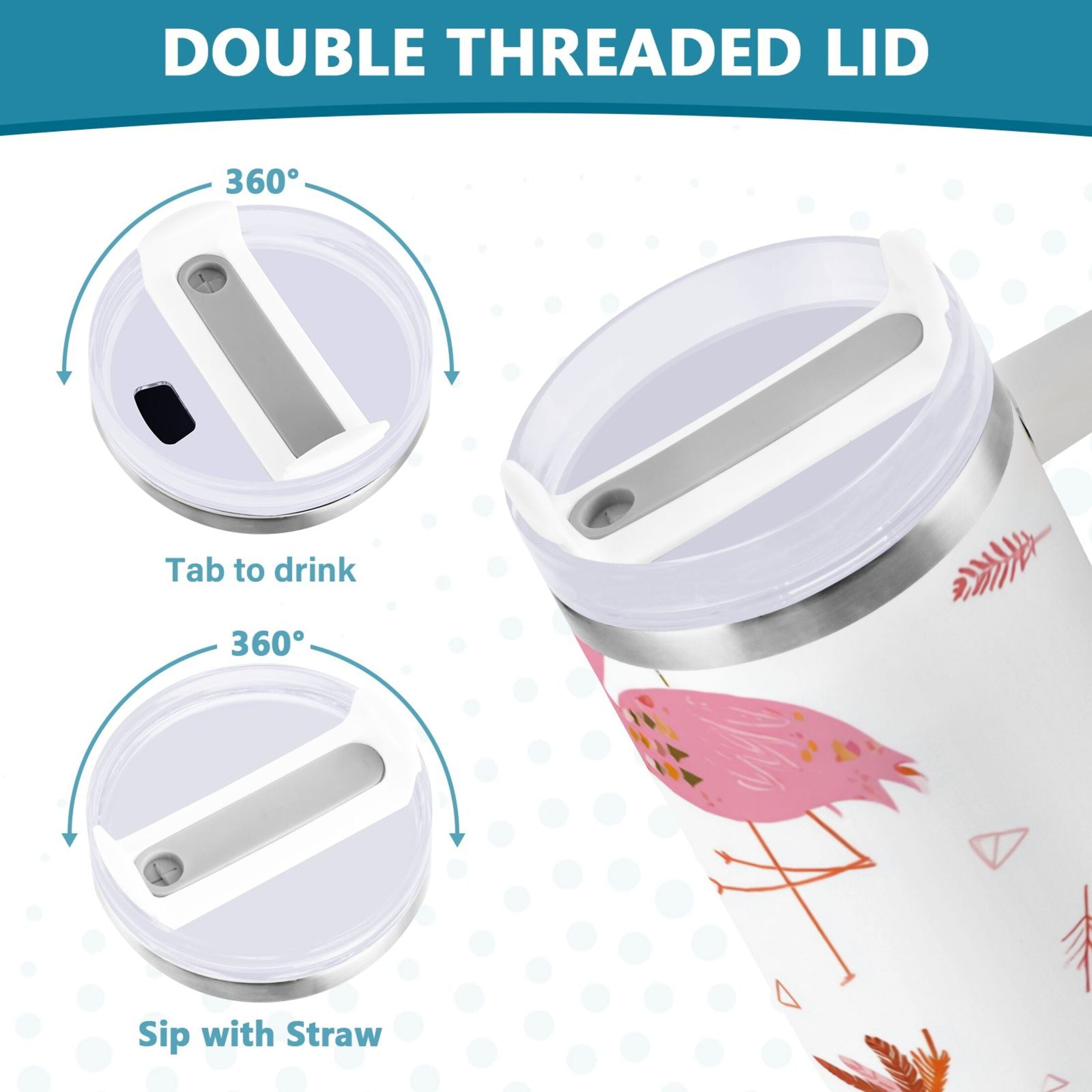 40 oz Insulated Stainless Steel Tumbler Double Wall Stainless Steel Tumbler with 2-Way Drinking Cute Pink Flamingo Pattern Edition-B0M7