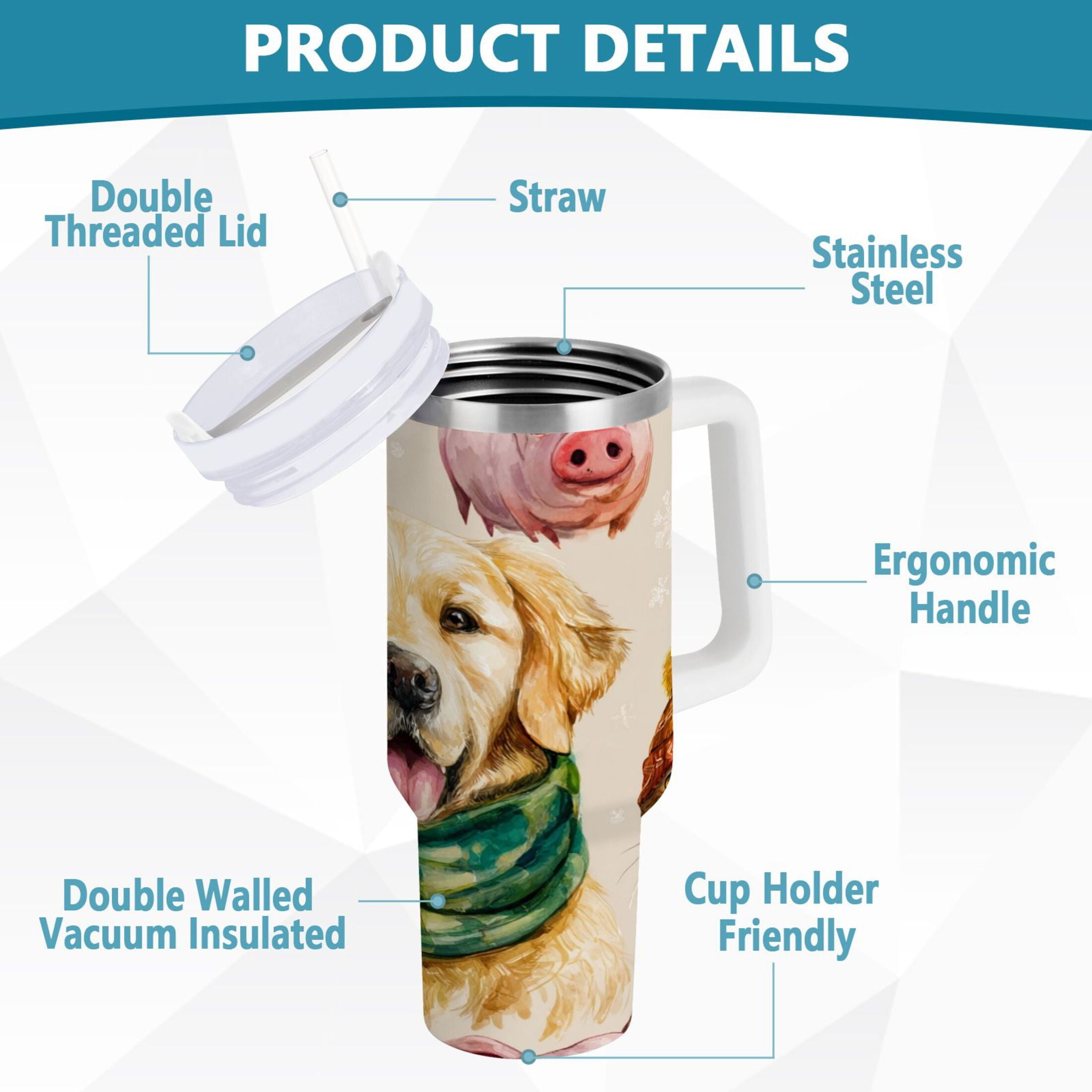 30 oz Insulated Stainless Steel Tumbler Double Wall Stainless Steel Tumbler with 2-Way Drinking Watercolor Animals Pattern Edition-08QW