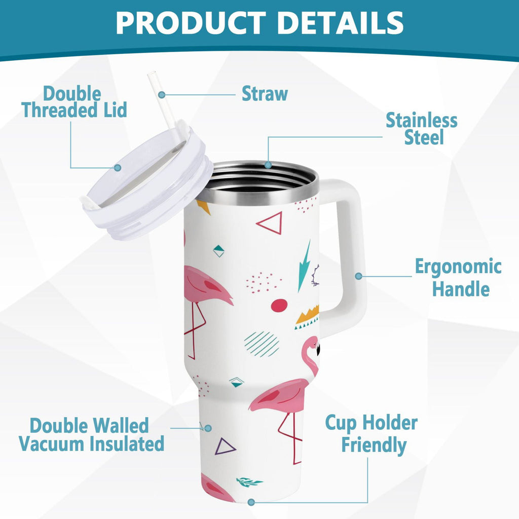 40 oz Insulated Stainless Steel Tumbler Double Wall Stainless Steel Tumbler with 2-Way Drinking Cute Flamingo Pattern Edition-3ISL