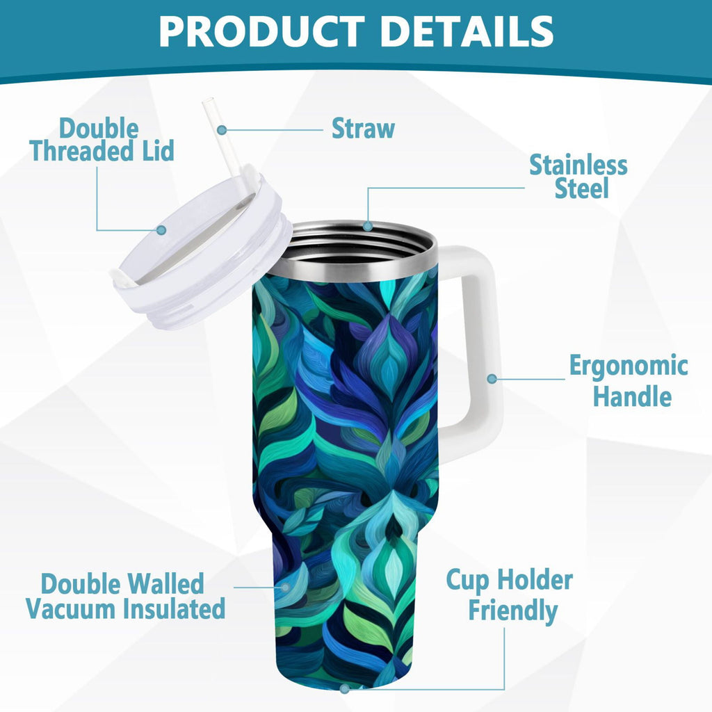 40 oz Insulated Stainless Steel Tumbler Double Wall Stainless Steel Tumbler with 2-Way Drinking Elegant Blue Abstract Shapes Edition-7654